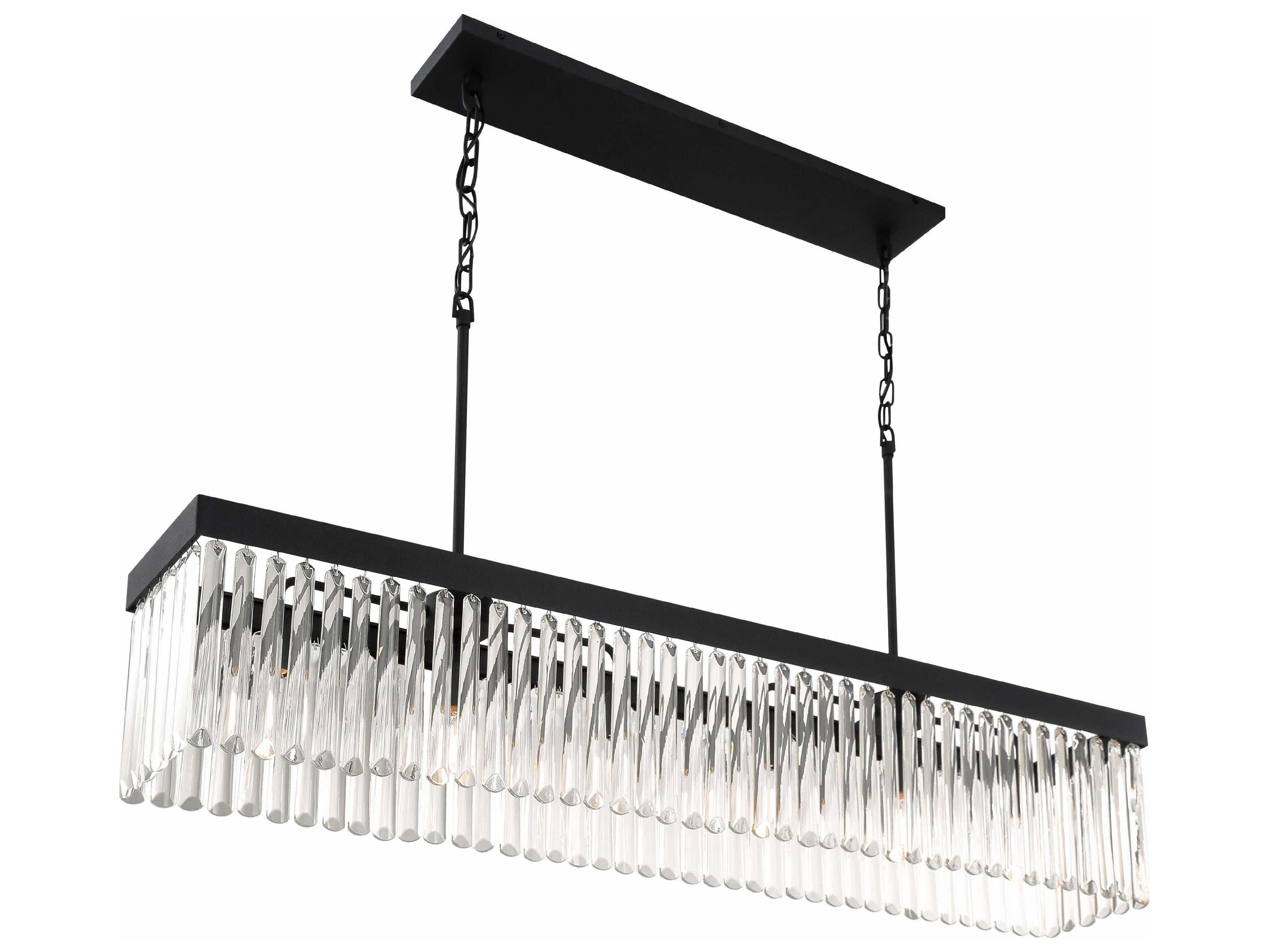 Crystorama Emory 6-Light Black Forged Glass Linear Island Pendant