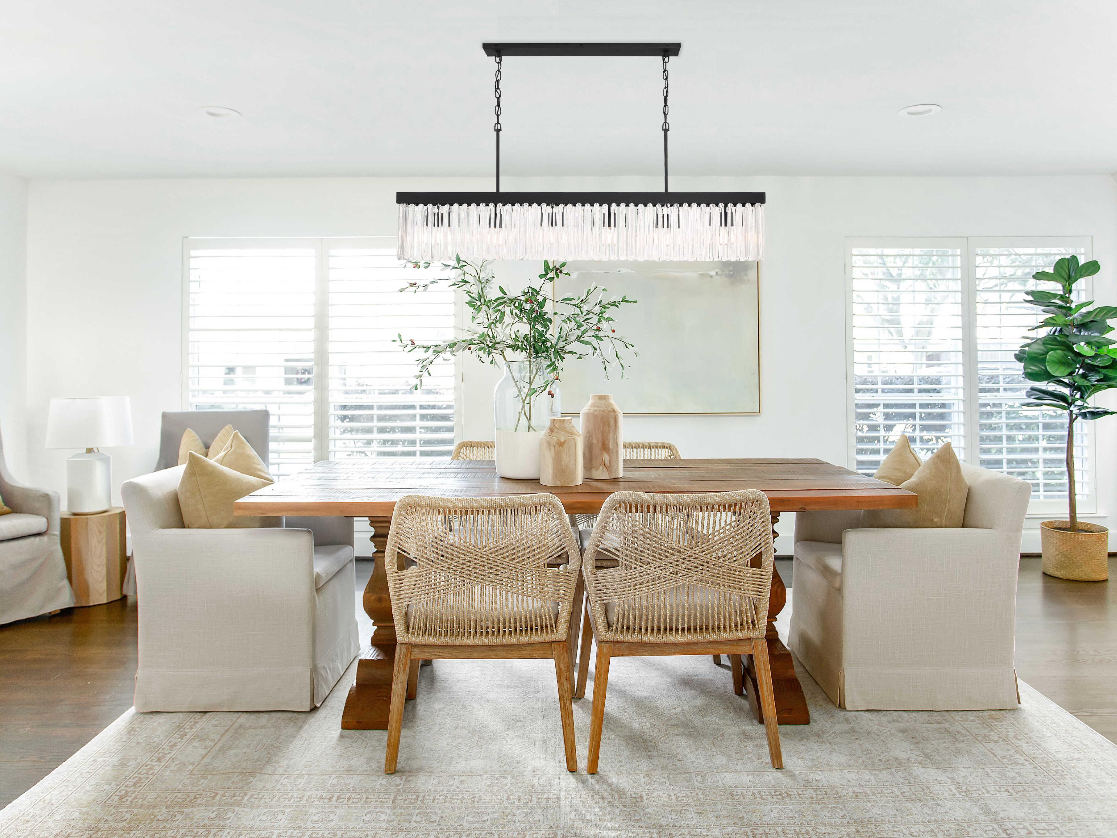 Crystorama Emory 6-Light Black Forged Glass Linear Island Pendant