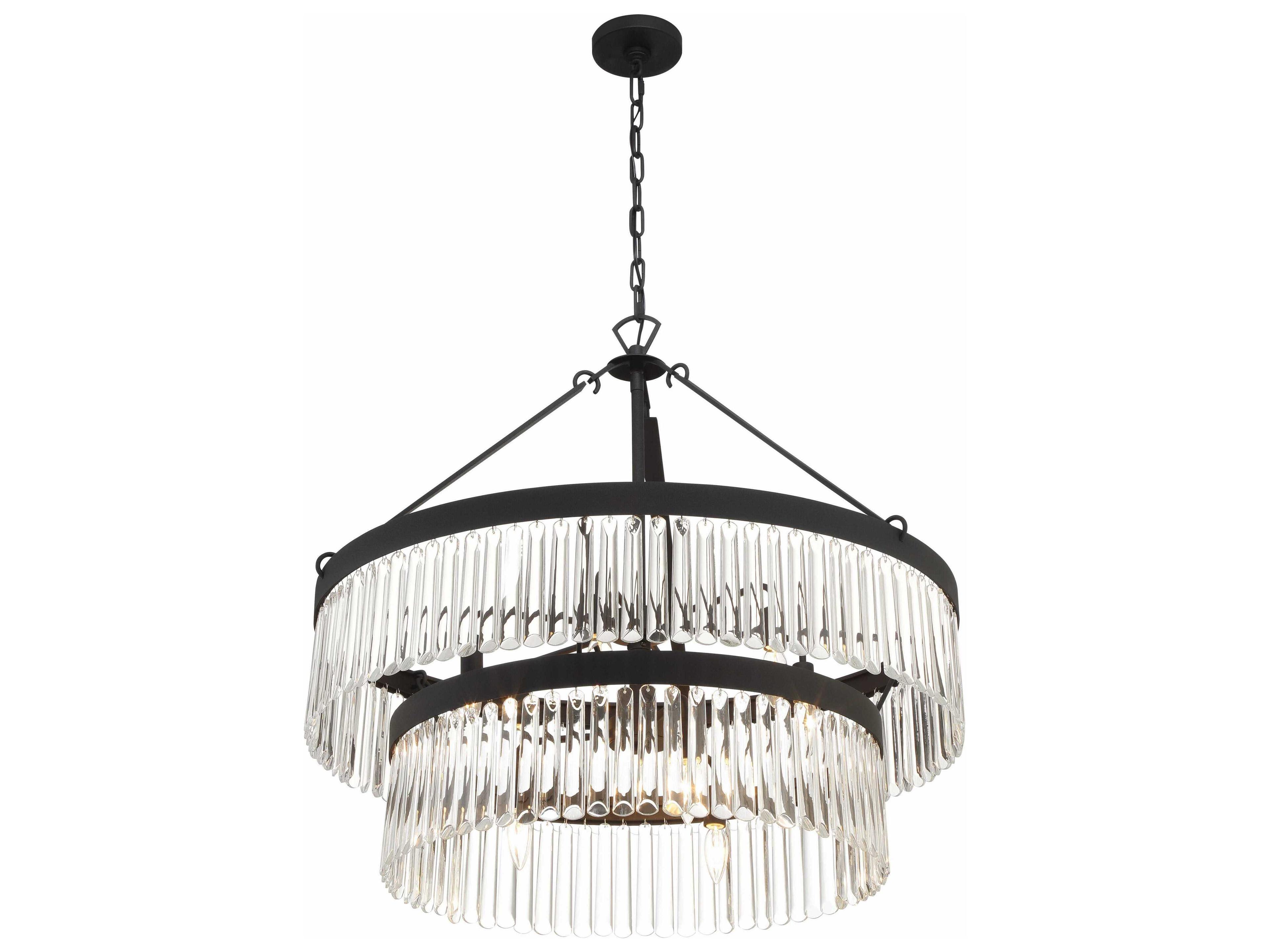 Crystorama Emory 9-Light Black Forged Candelabra Tiered Chandelier