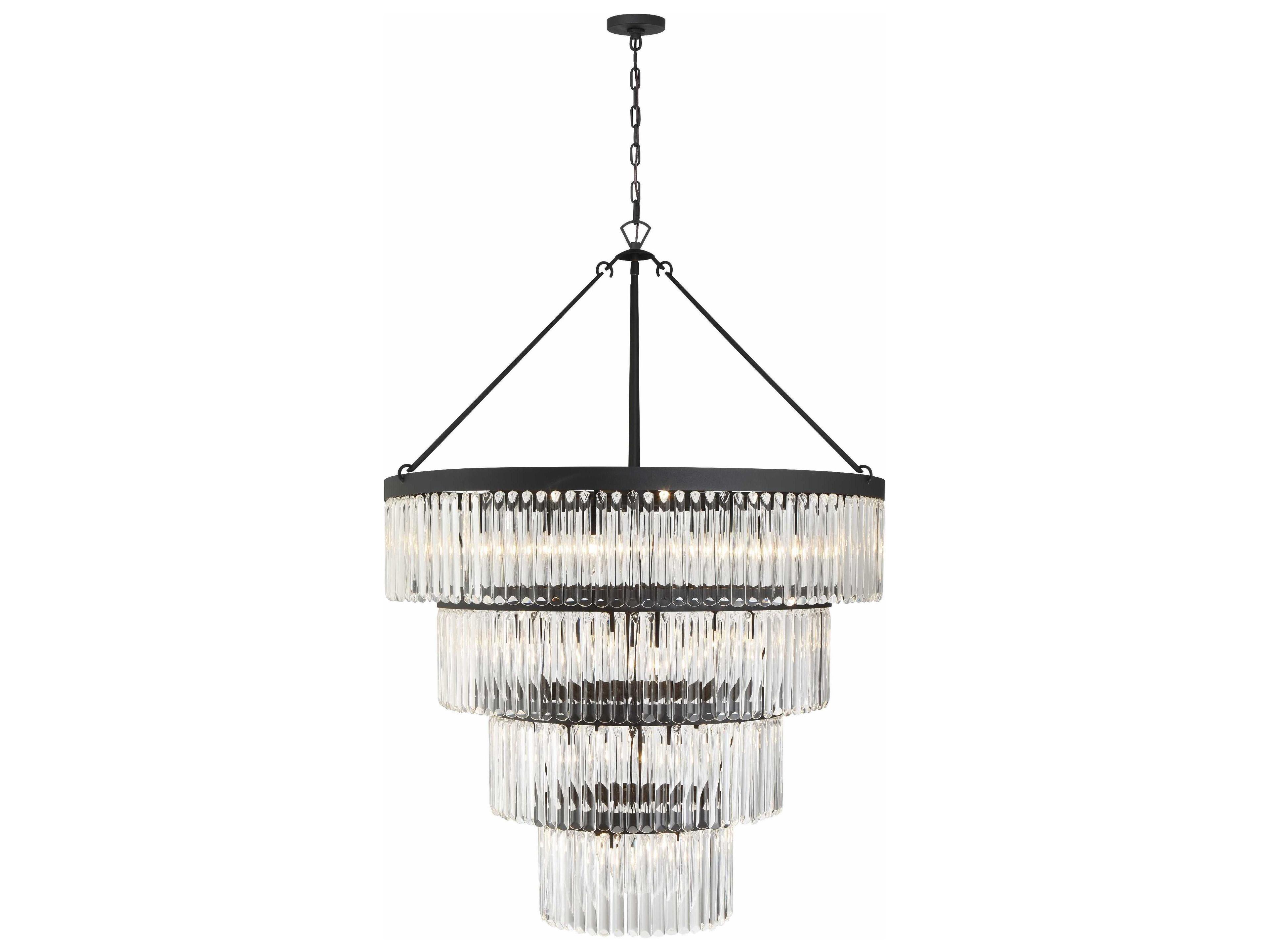 Emory 22-Light Black Forged Crystal Candelabra Drum Tiered Chandelier