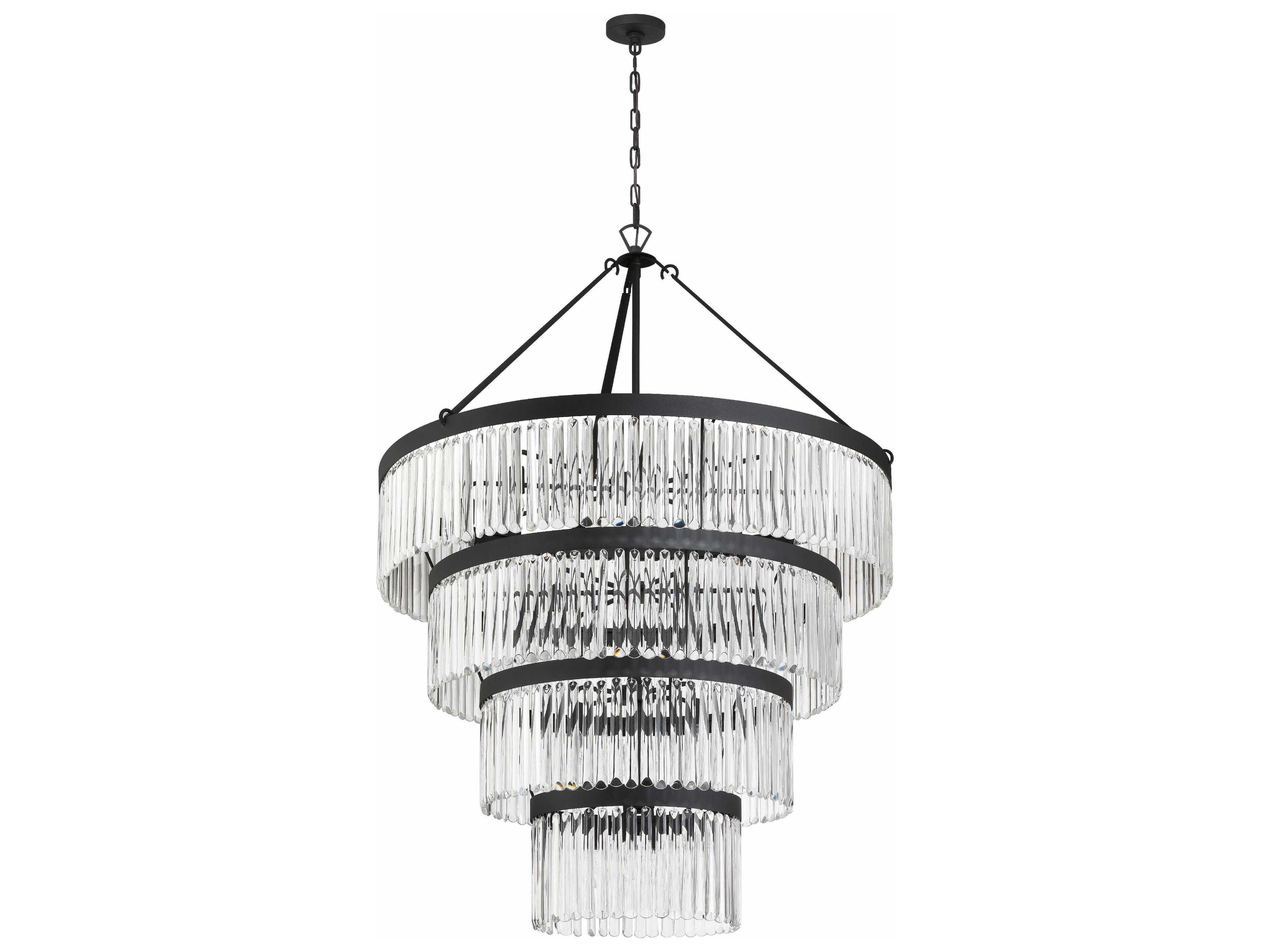 Crystorama Emory 22-Light Black Forged Crystal Candelabra Drum Tiered Chandelier