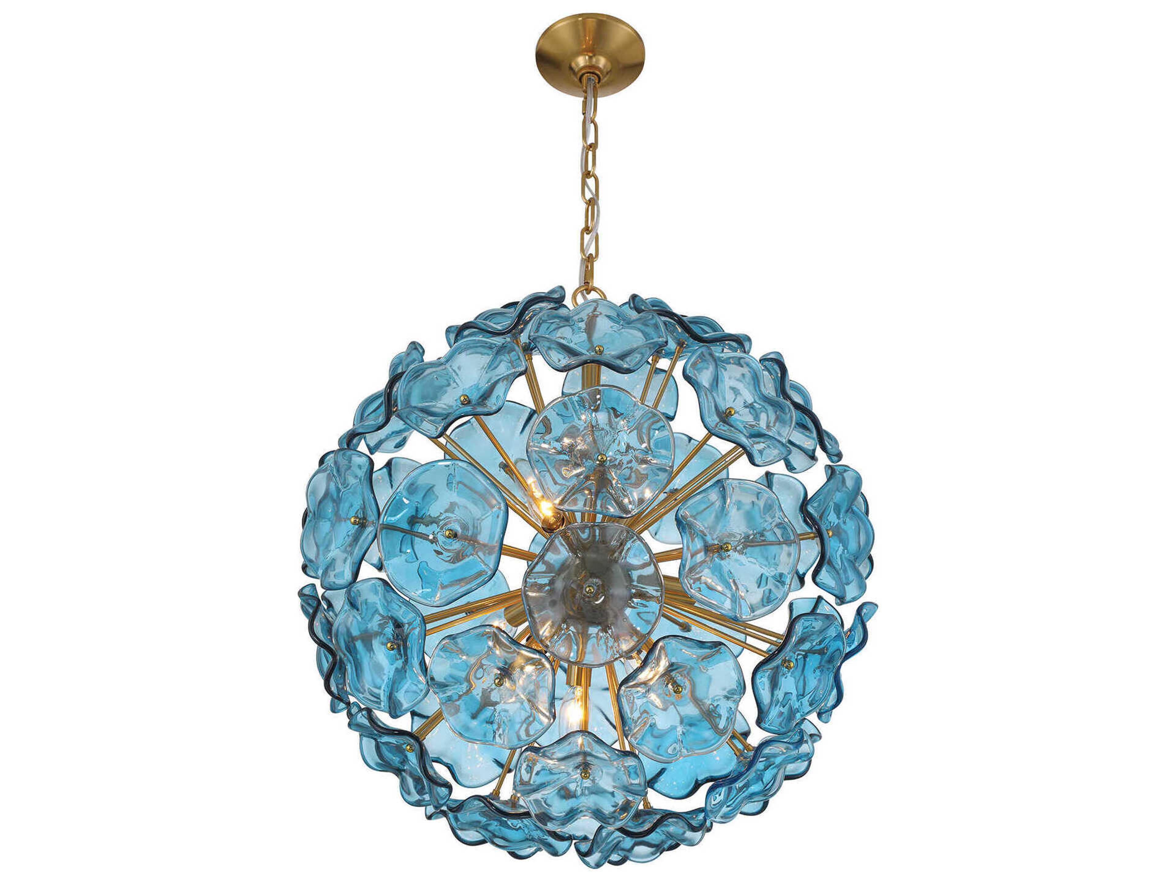 Crystorama Esme 9-Light Aged Brass Blue Sputnik Pendant
