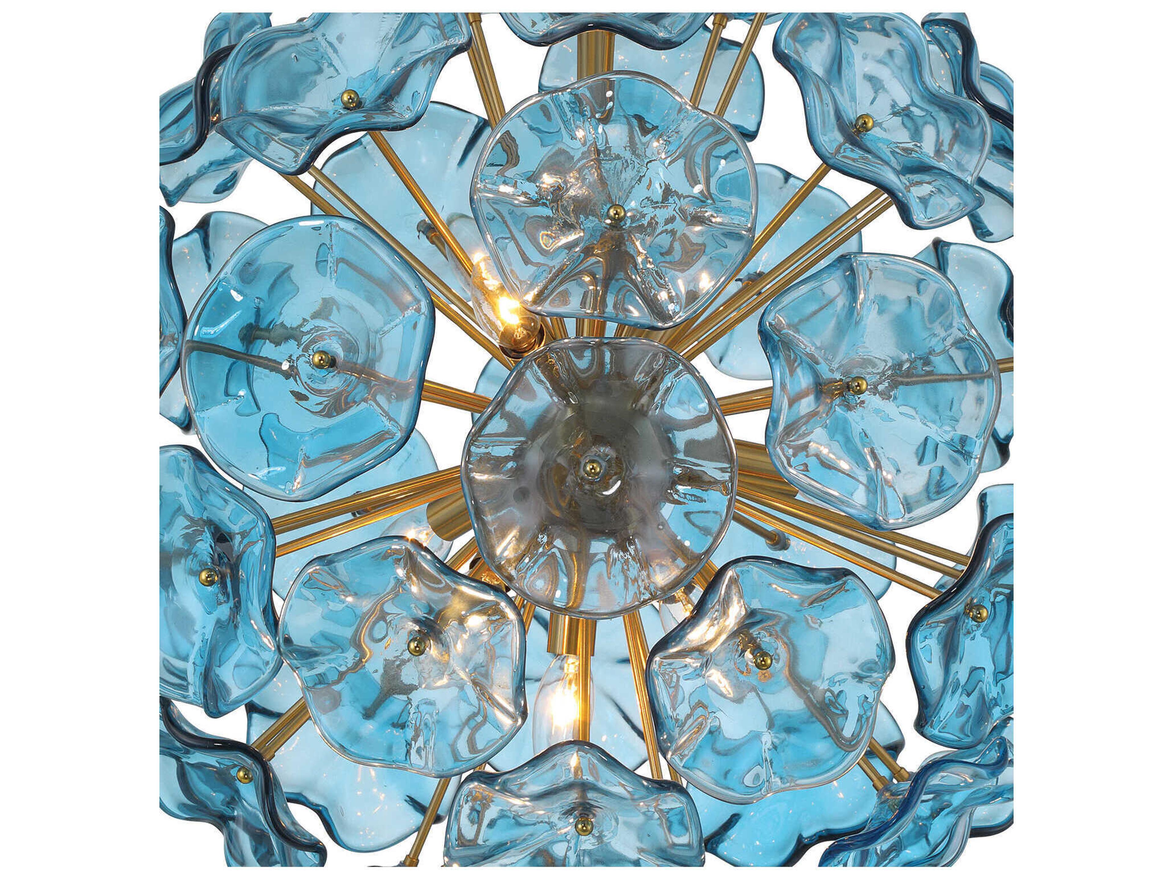 Crystorama Esme 9-Light Aged Brass Blue Sputnik Pendant