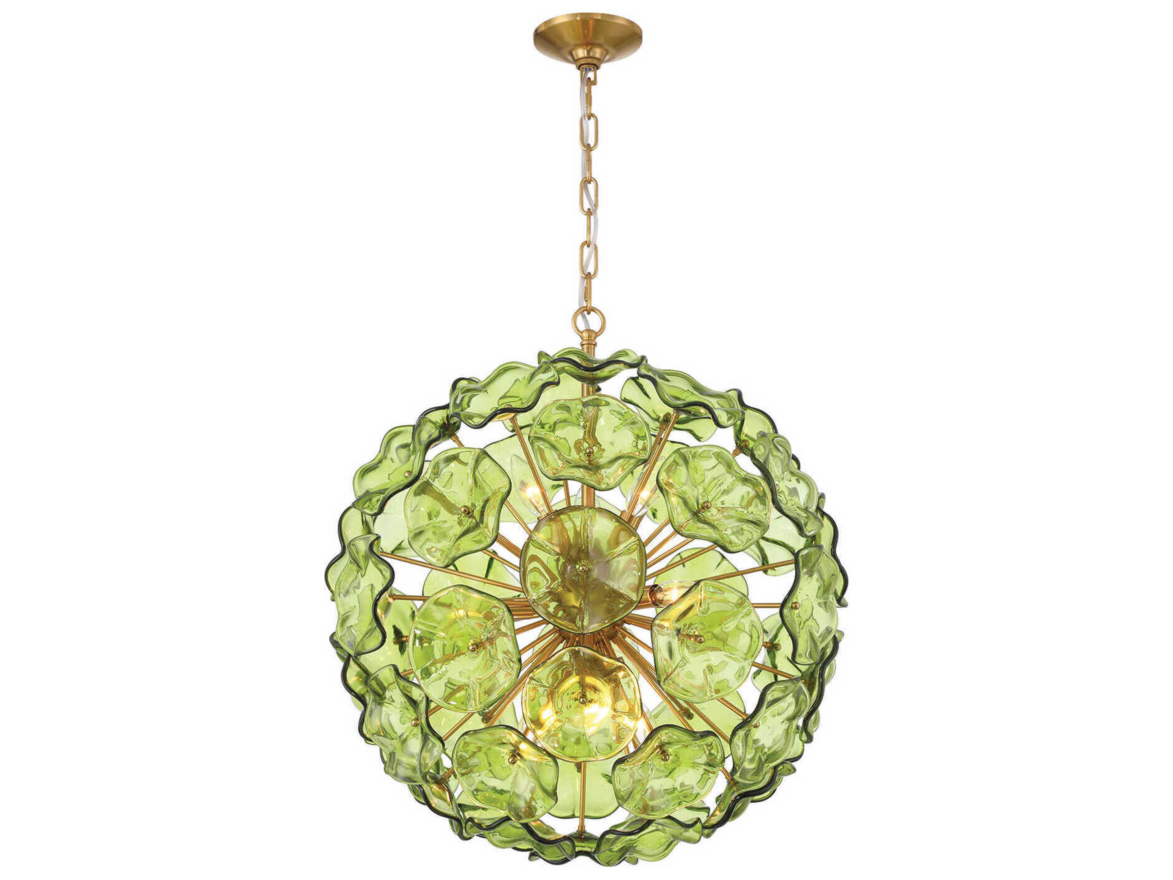 Esme 9-Light Aged Brass Green Sputnik Pendant