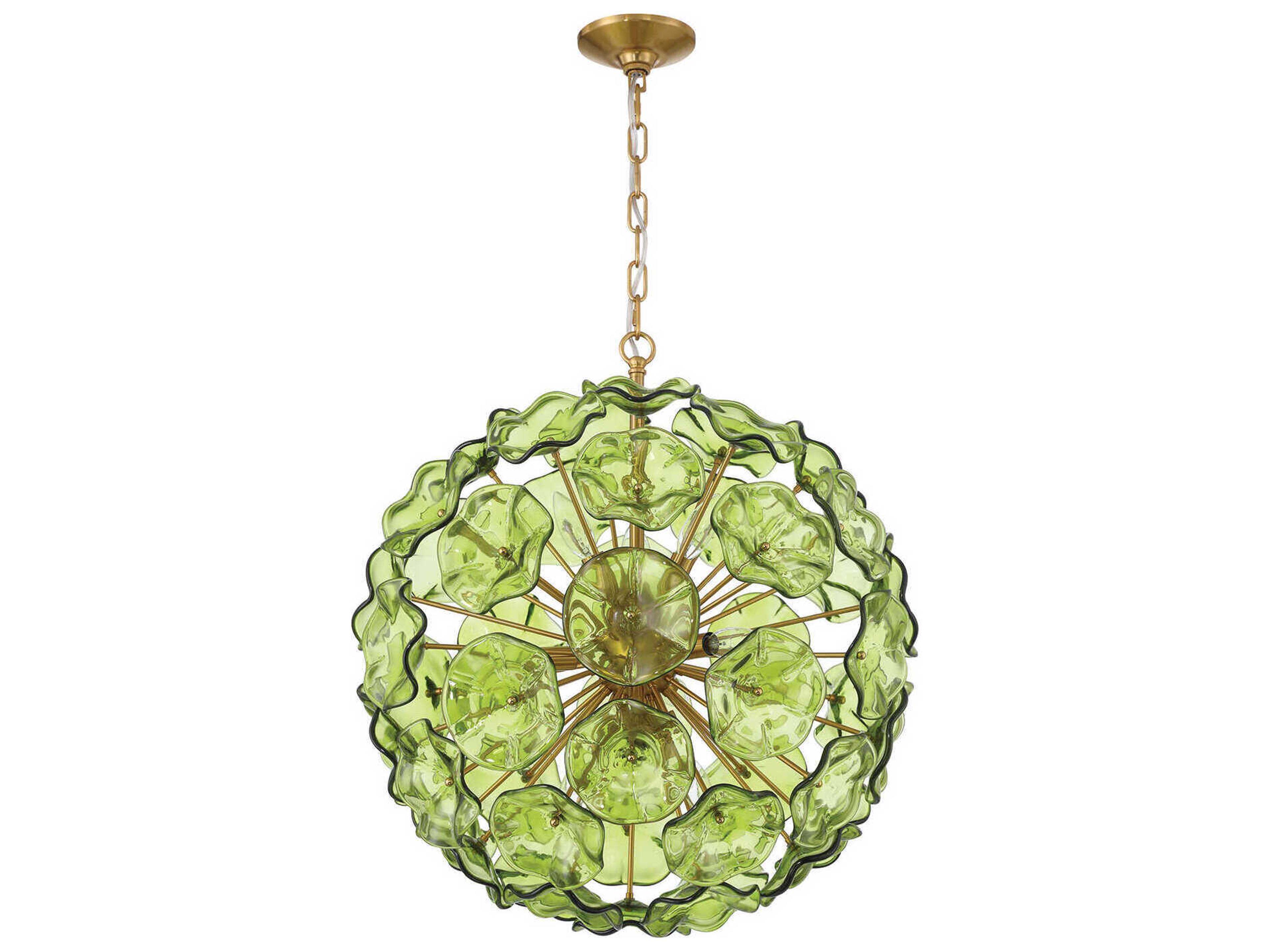 Crystorama Esme 9-Light Aged Brass Green Sputnik Pendant