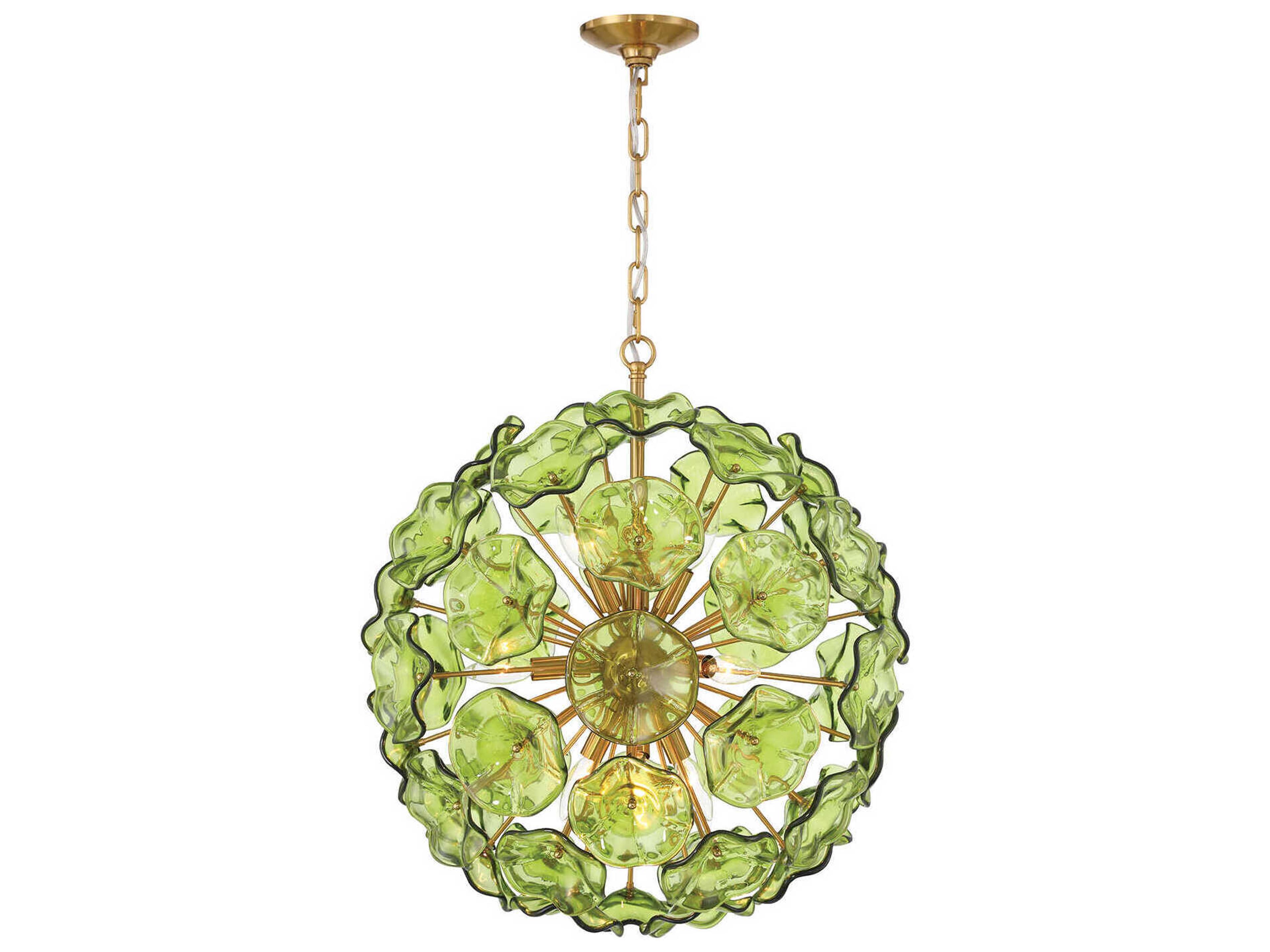 Crystorama Esme 9-Light Aged Brass Green Sputnik Pendant