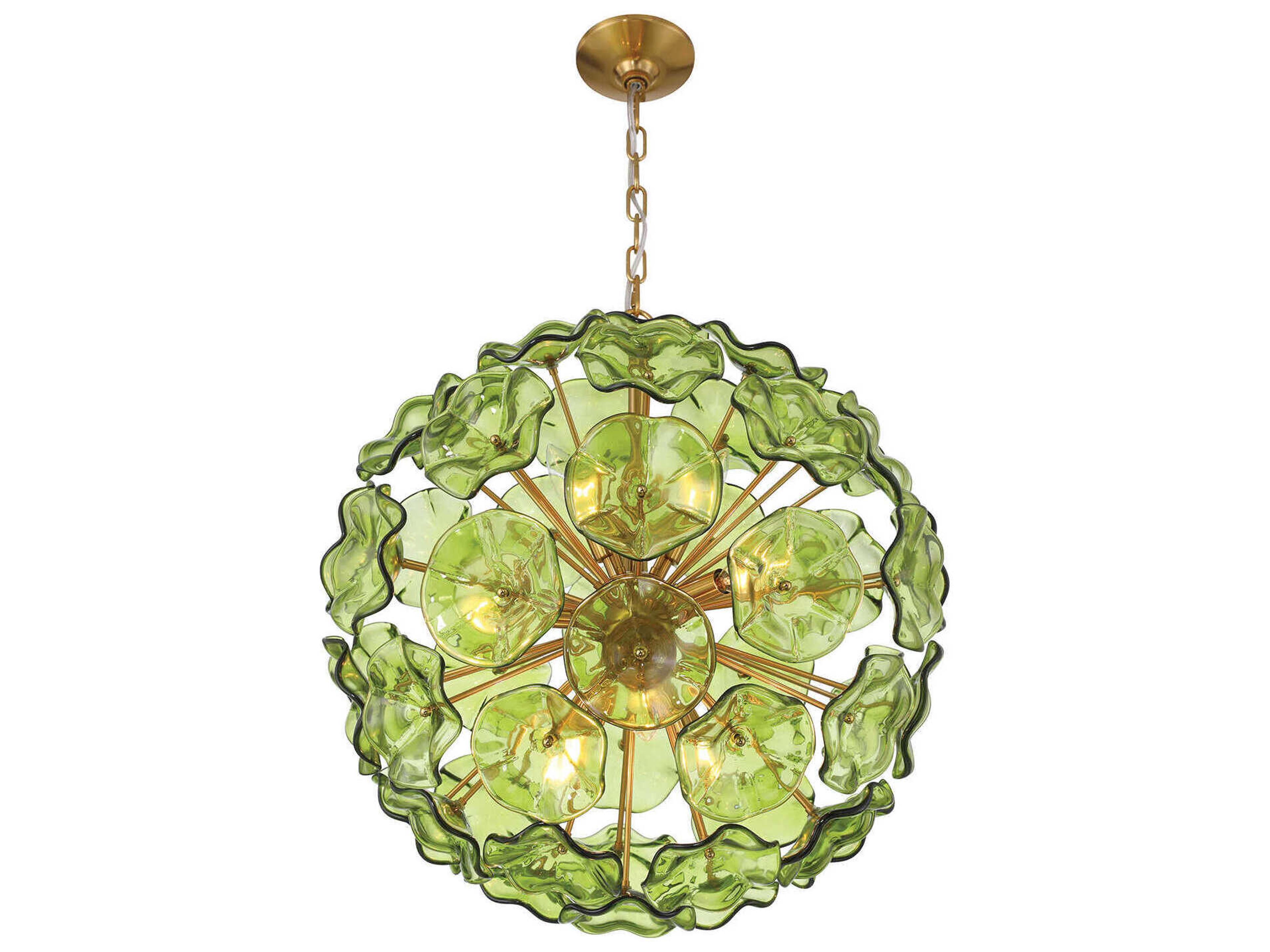 Crystorama Esme 9-Light Aged Brass Green Sputnik Pendant