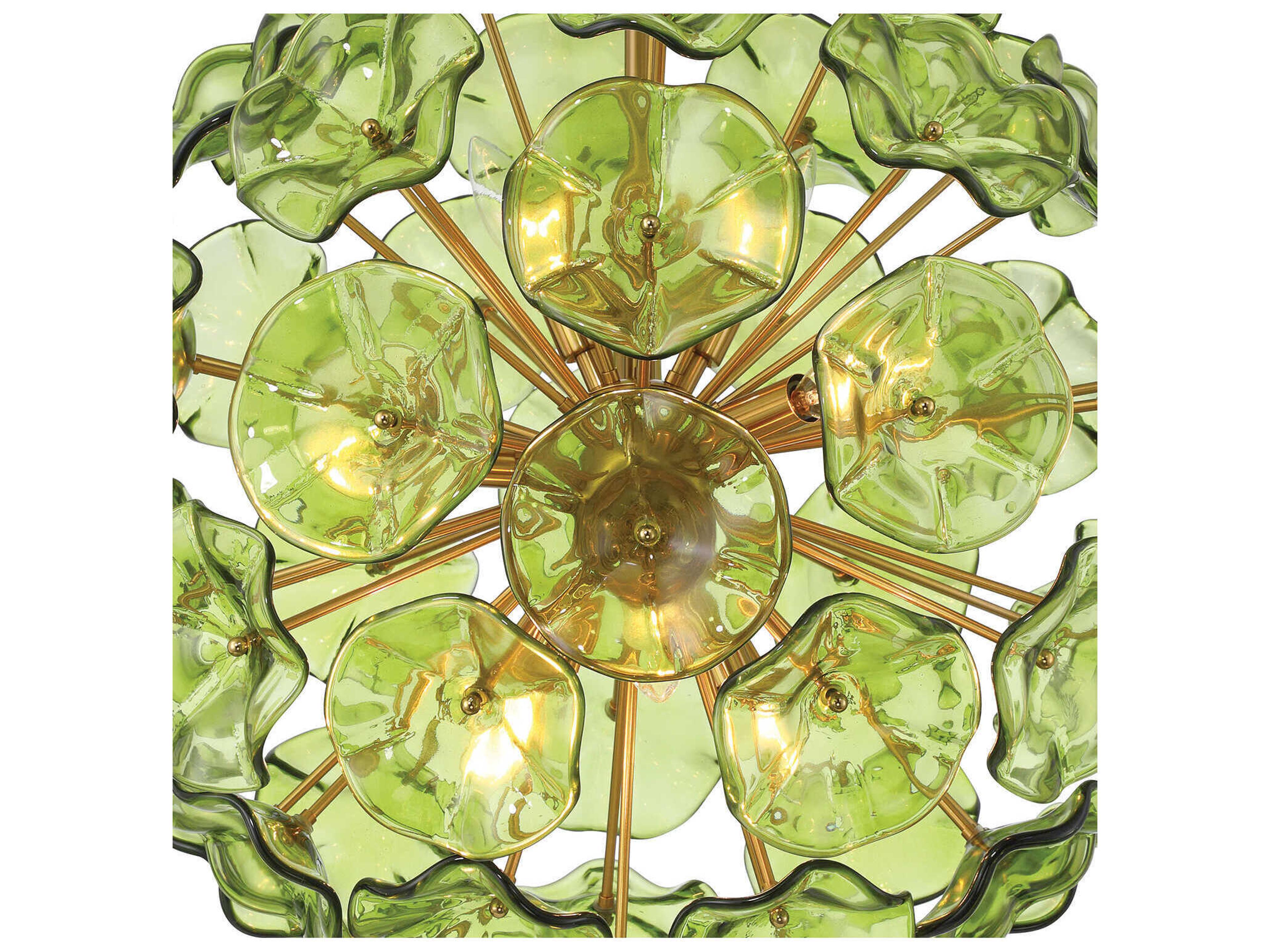 Crystorama Esme 9-Light Aged Brass Green Sputnik Pendant