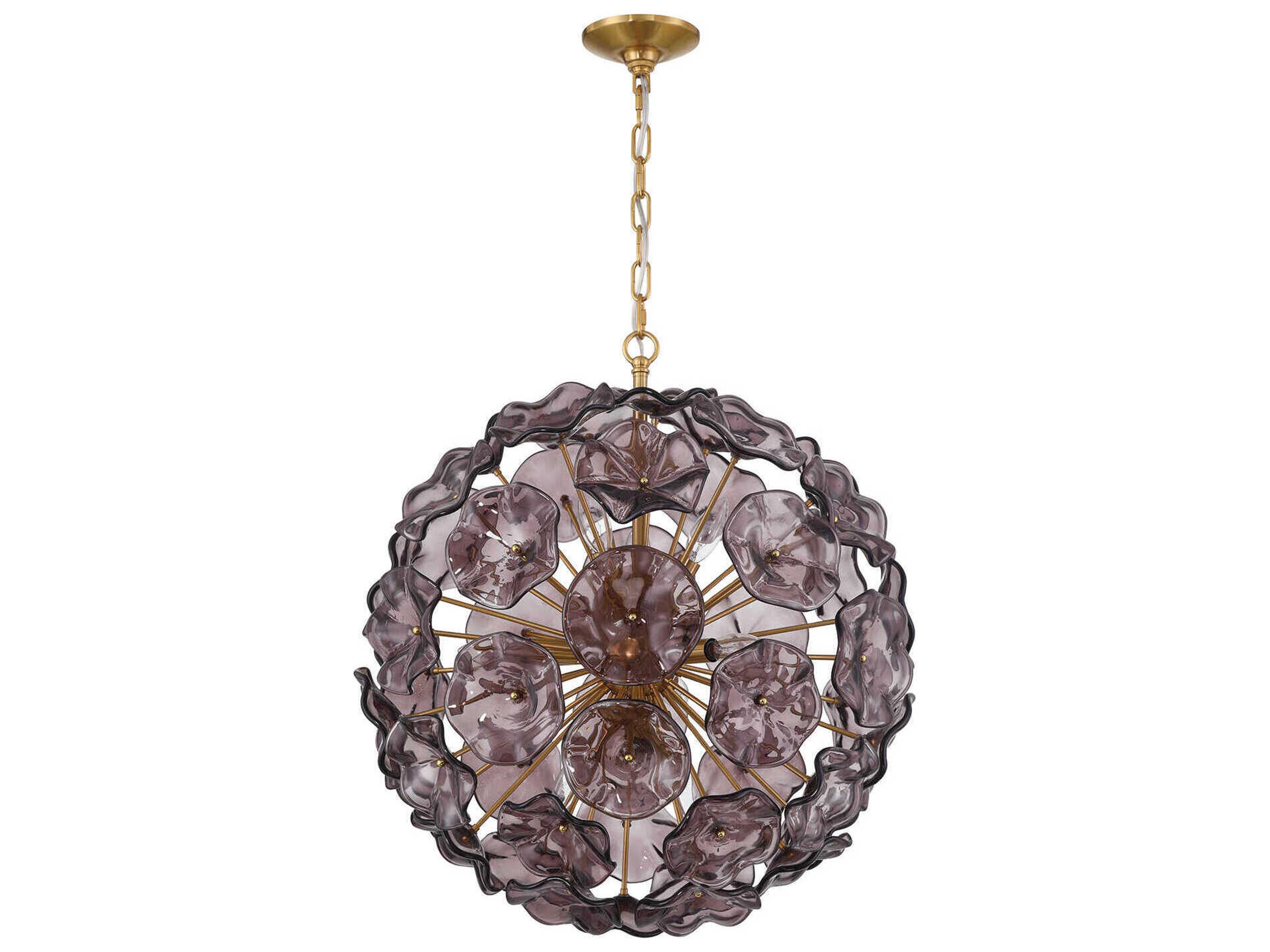 Crystorama Esme 9-Light Aged Brass Purple Sputnik Pendant