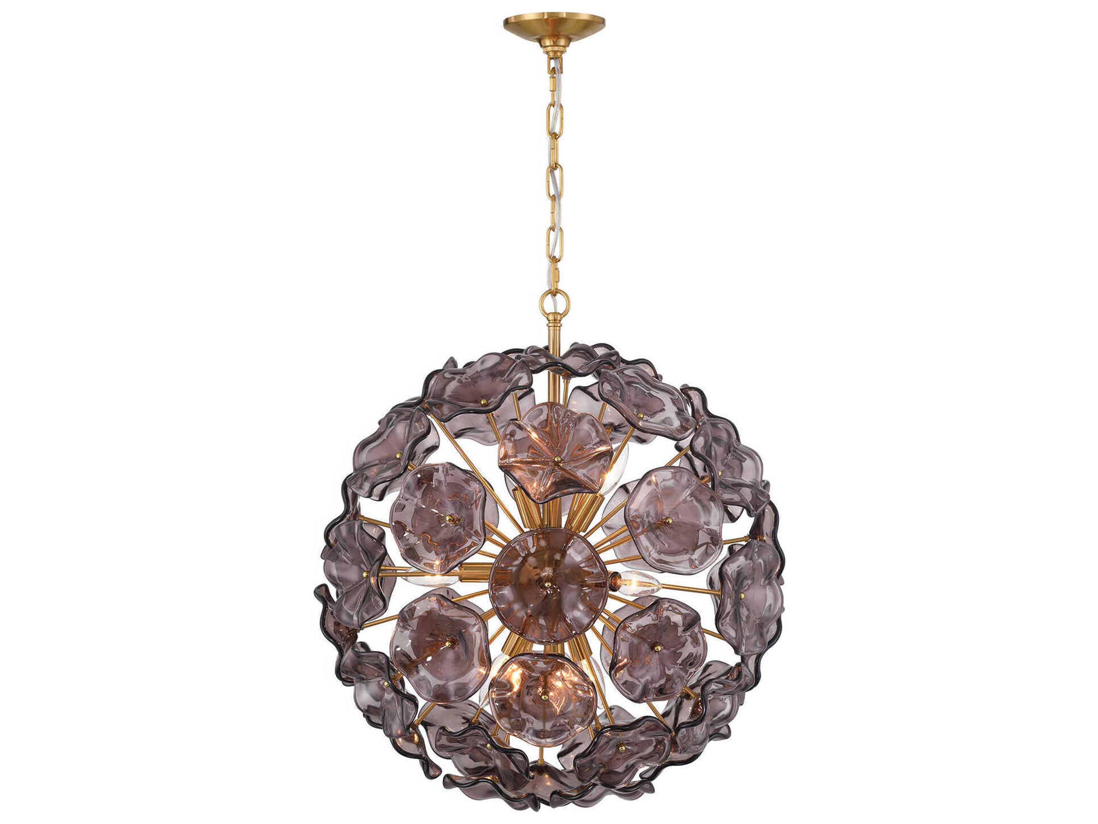 Crystorama Esme 9-Light Aged Brass Purple Sputnik Pendant