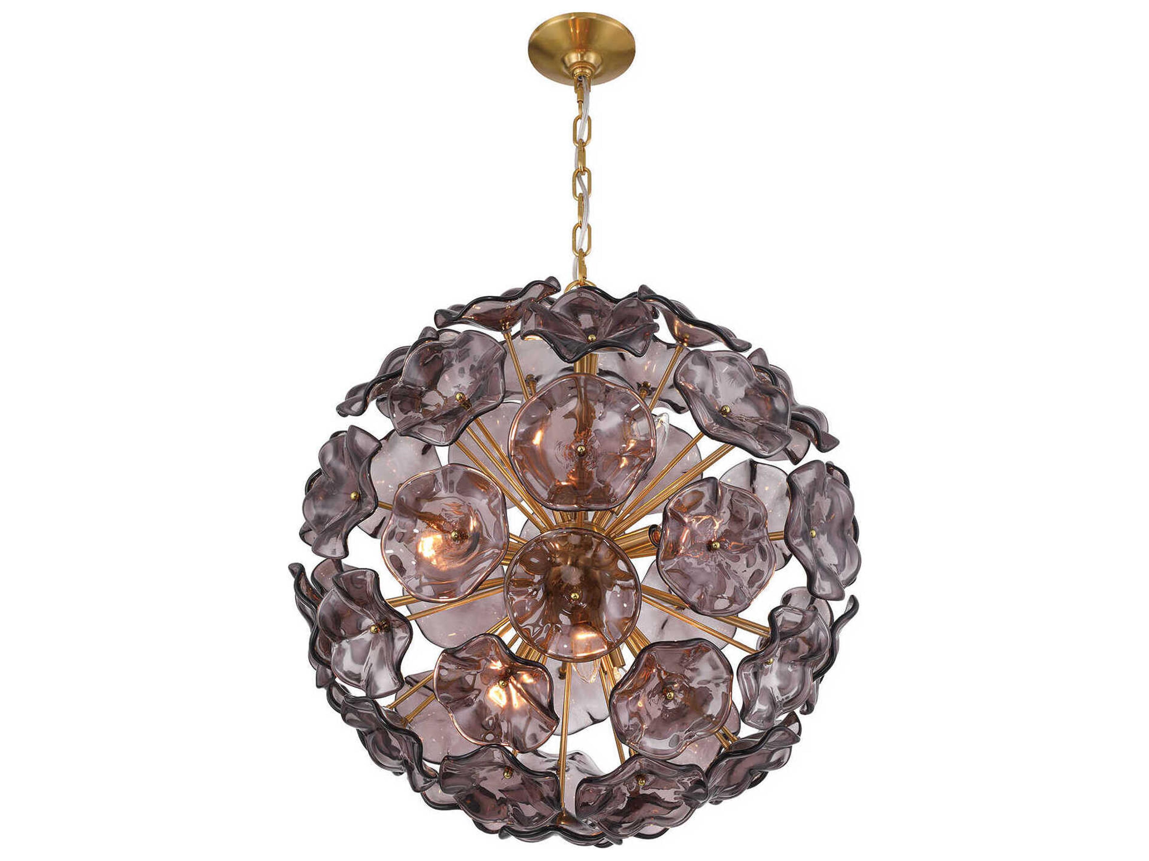 Crystorama Esme 9-Light Aged Brass Purple Sputnik Pendant