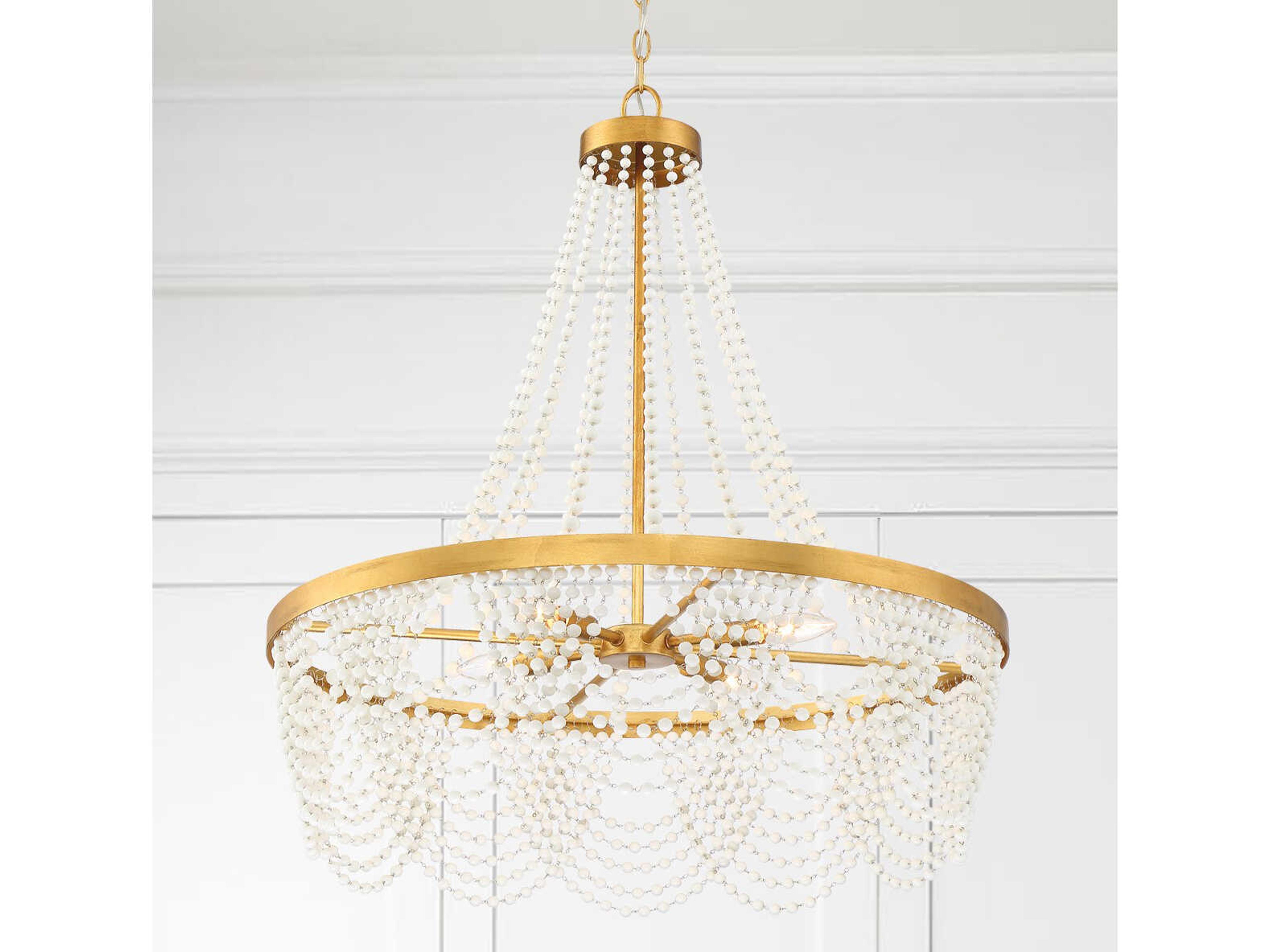 Crystorama Fiona 4-Light Antique Gold Glass Candelabra Empire Chandelier