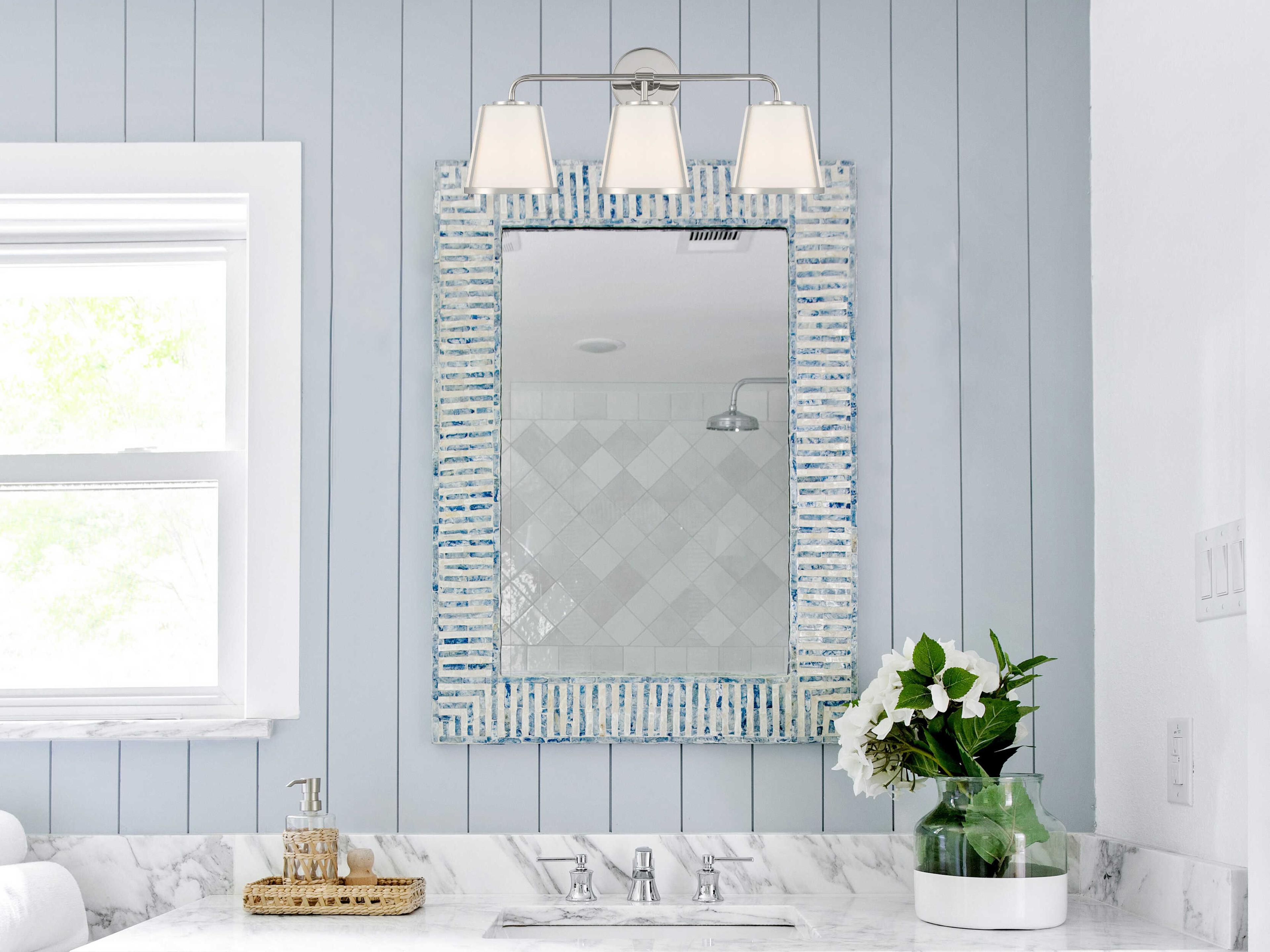 Crystorama Fulton 3-Light Polished Nickel Glass Vanity Light