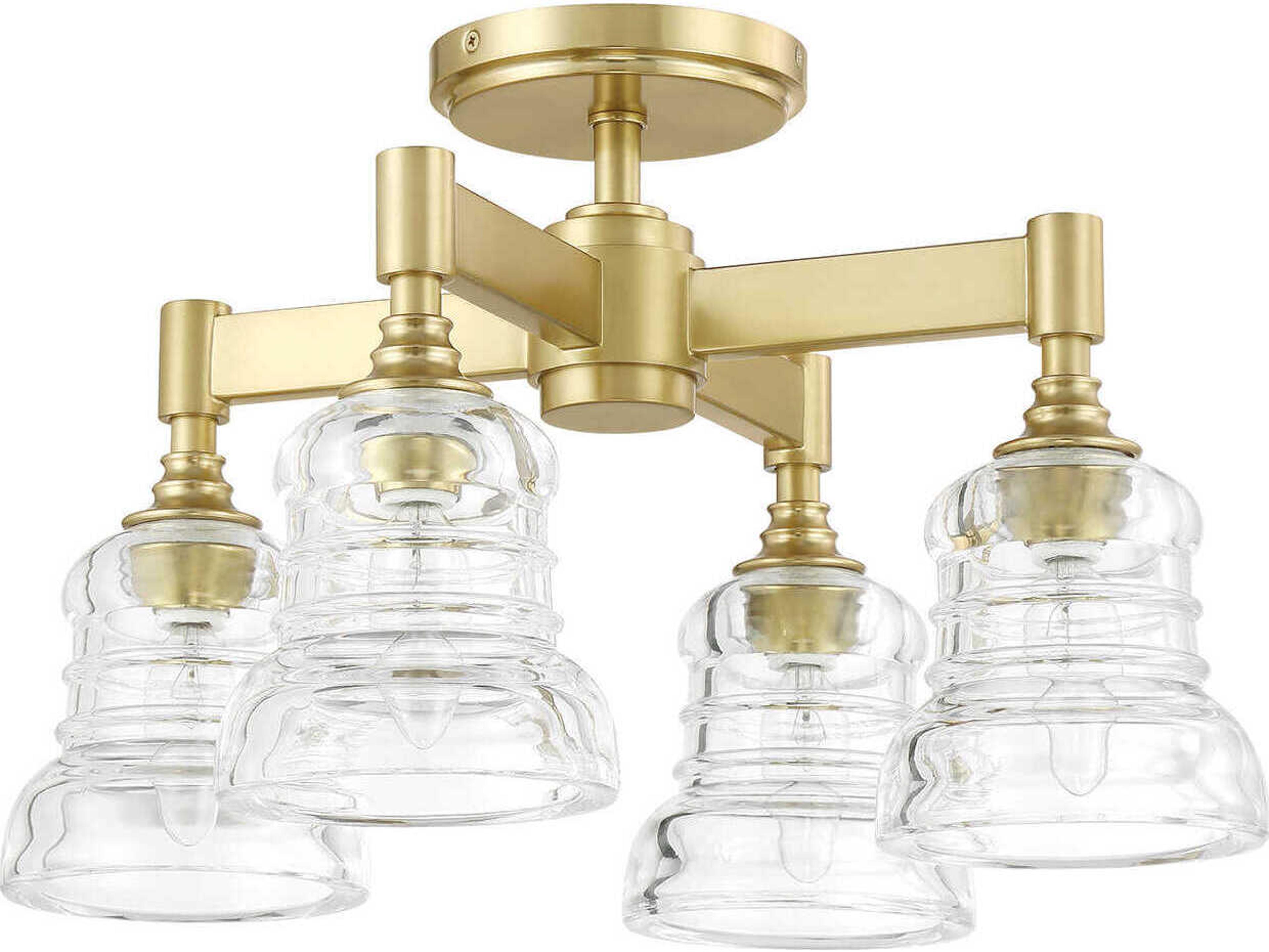 Crystorama Gregory 4-Light Aged Brass Gold Bell Semi Flush Mount