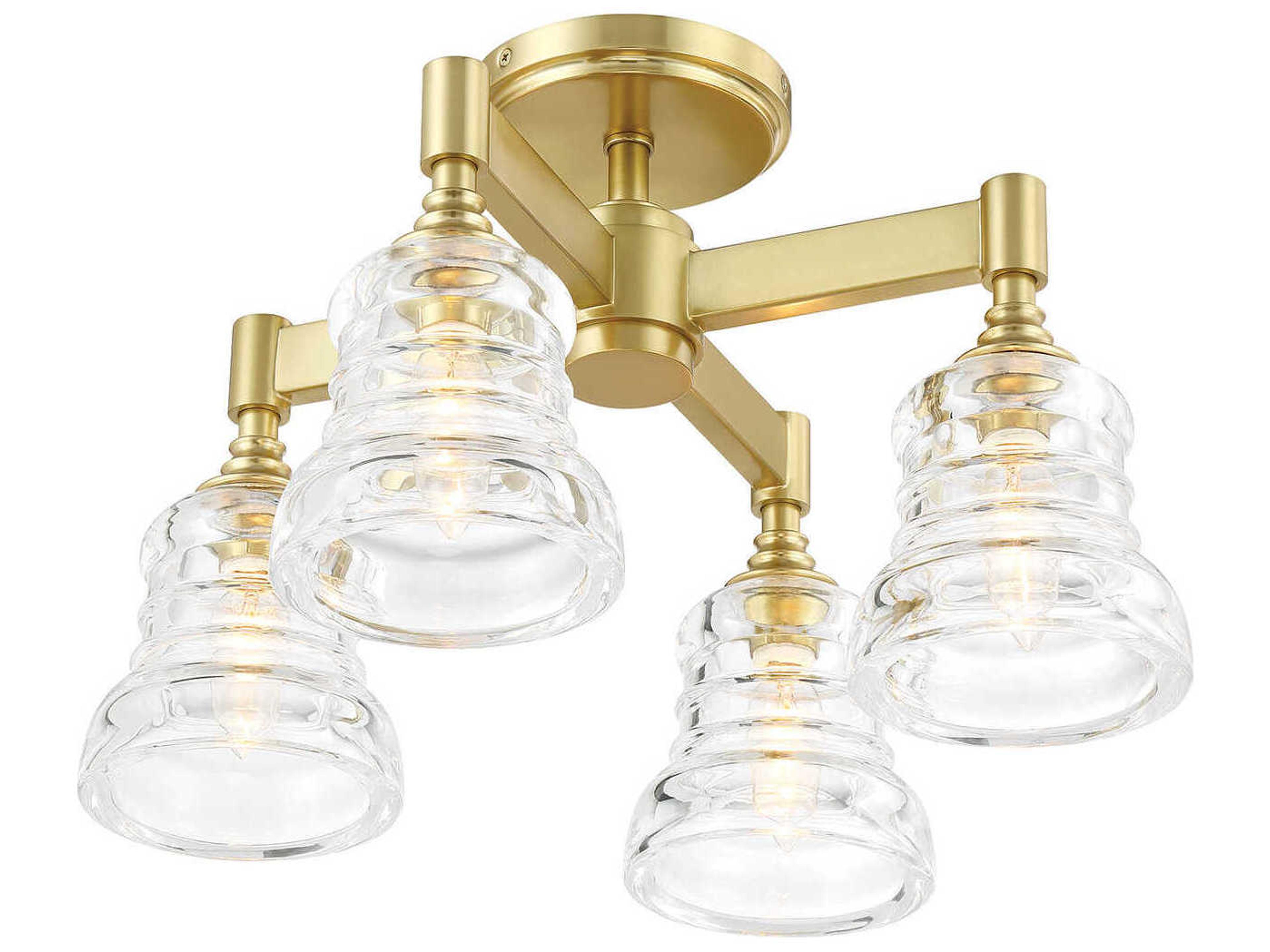 Crystorama Gregory 4-Light Aged Brass Gold Bell Semi Flush Mount