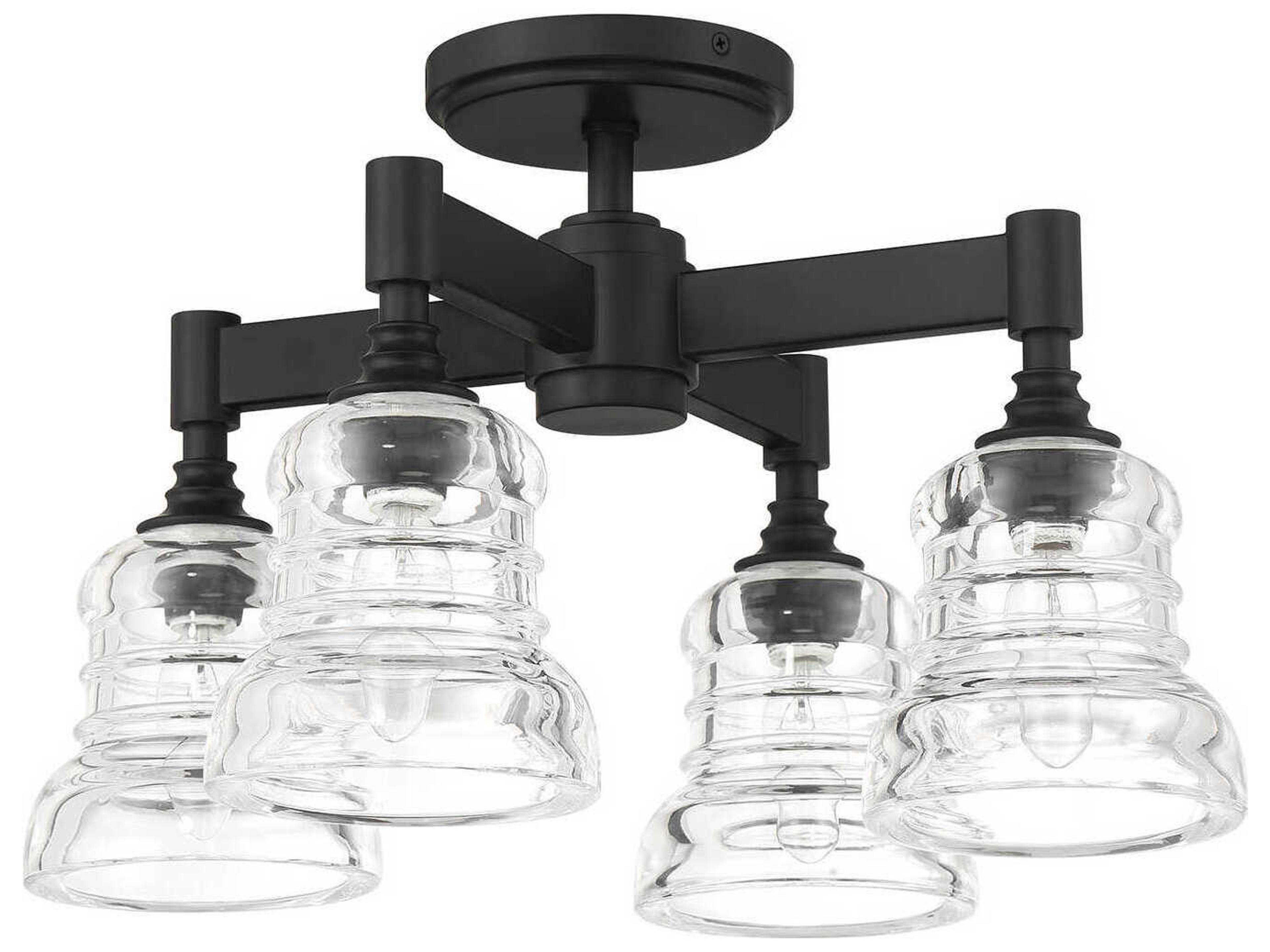 Crystorama Gregory 4-Light Matte Black Bell Semi Flush Mount