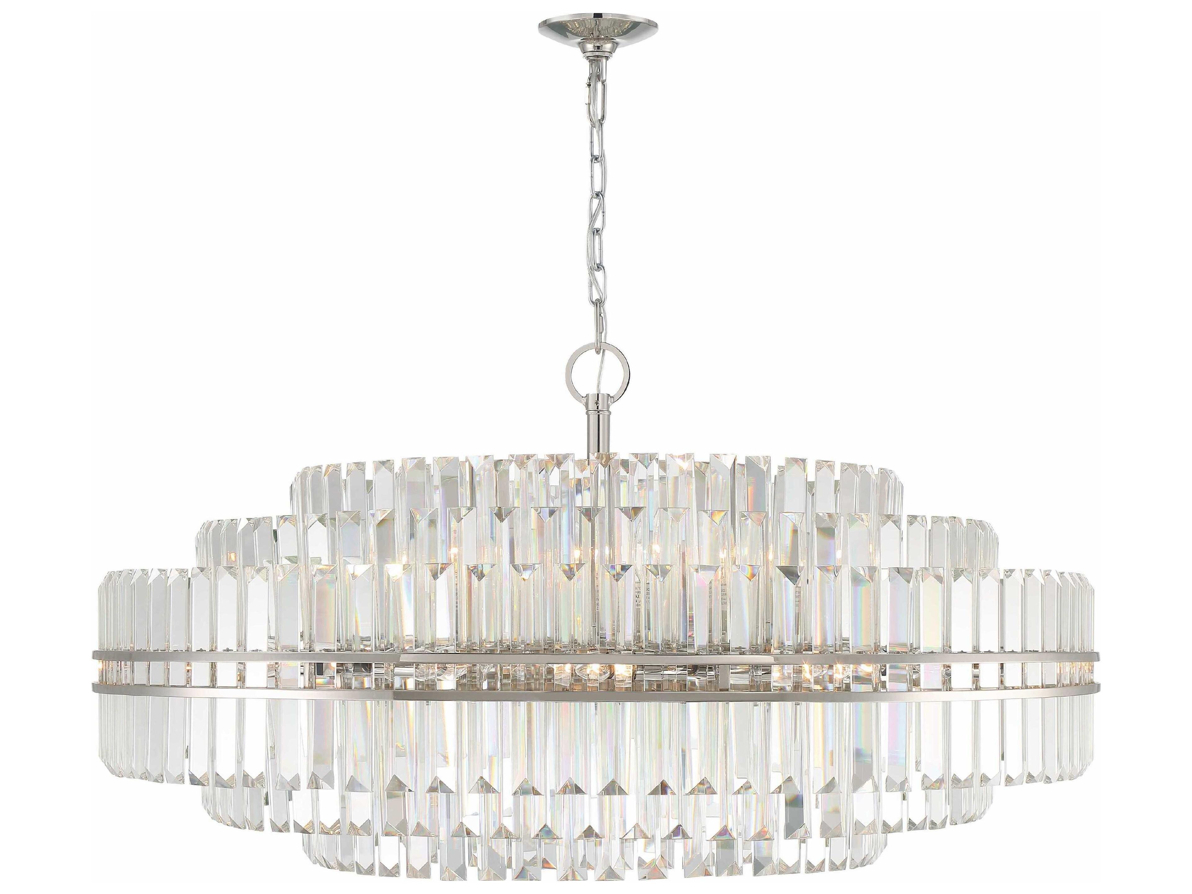 Hayes 32-Light Polished Nickel Crystal Glass Candelabra Chandelier