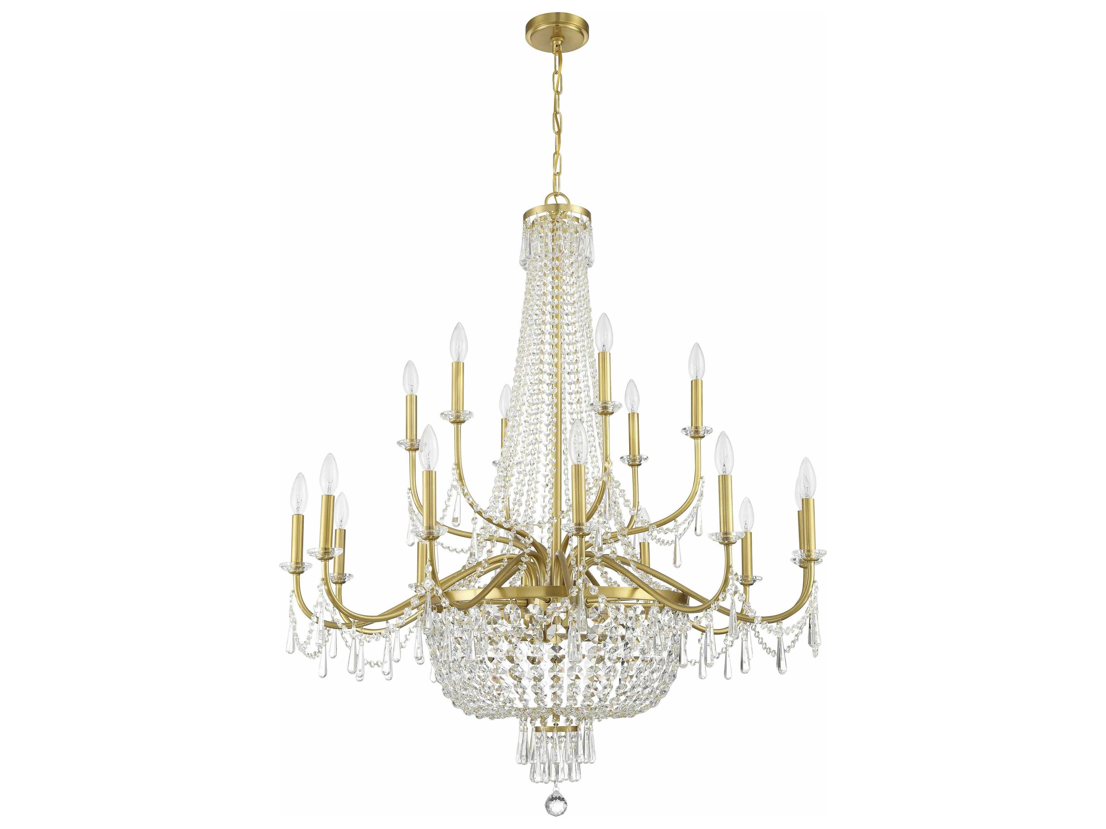 Crystorama Haywood 22-Light Aged Brass Candelabra Chandelier
