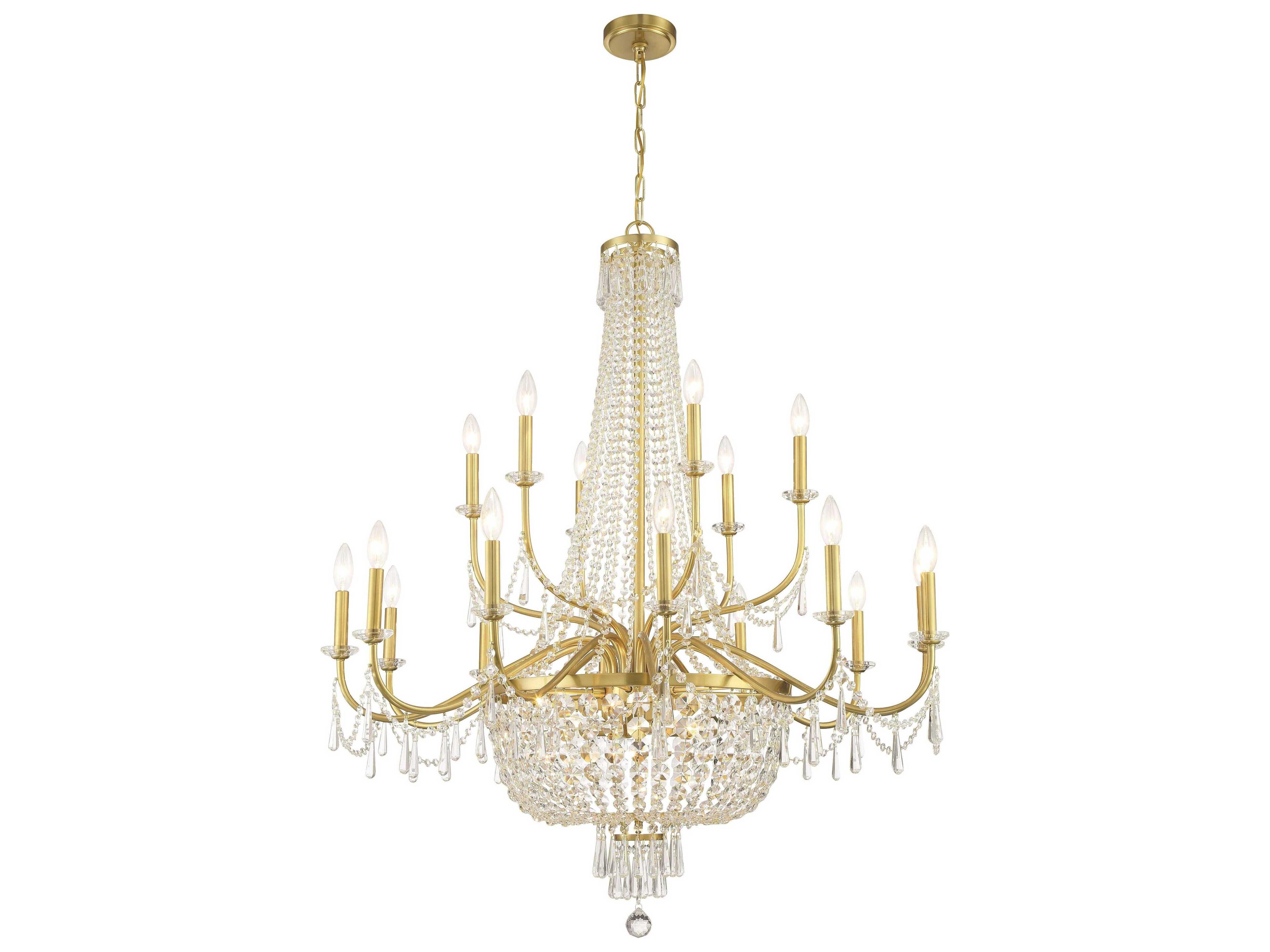 Crystorama Haywood 22-Light Aged Brass Candelabra Chandelier