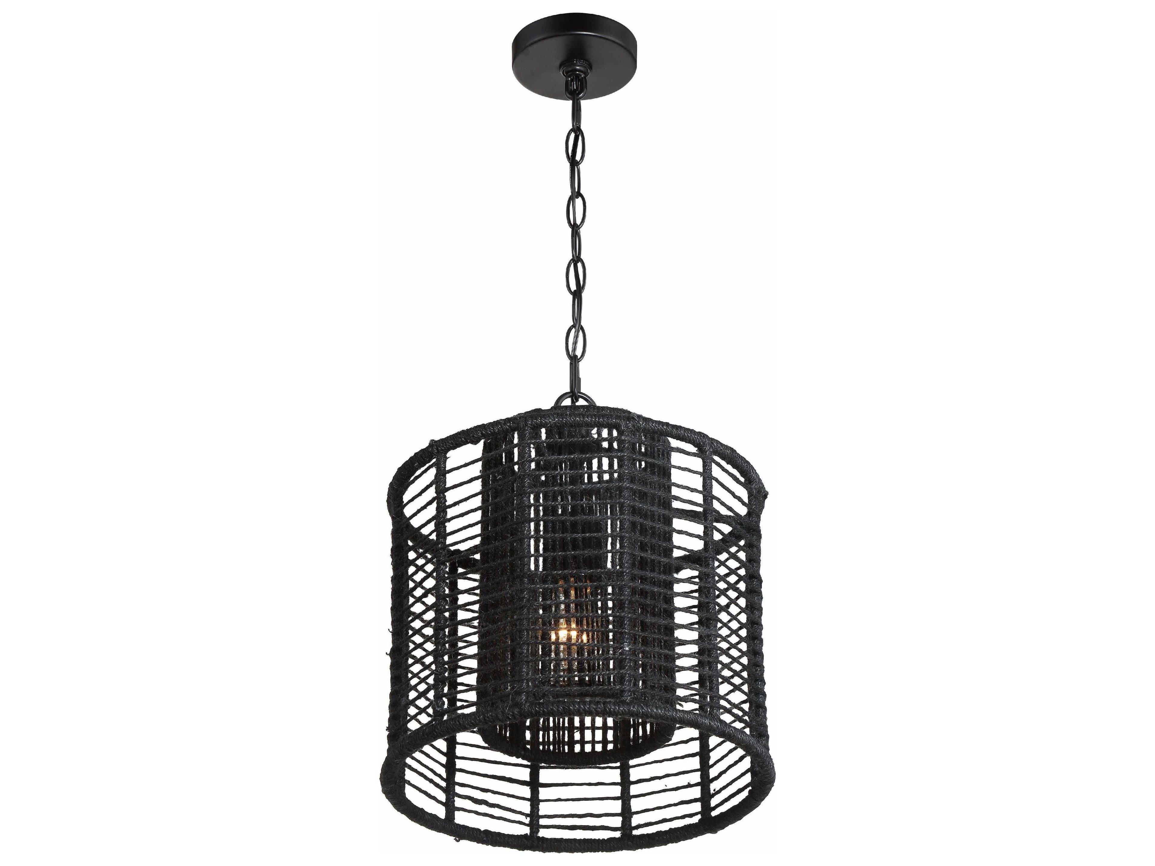 Crystorama Jayna 1-Light Matte Black Cylinder Pendant