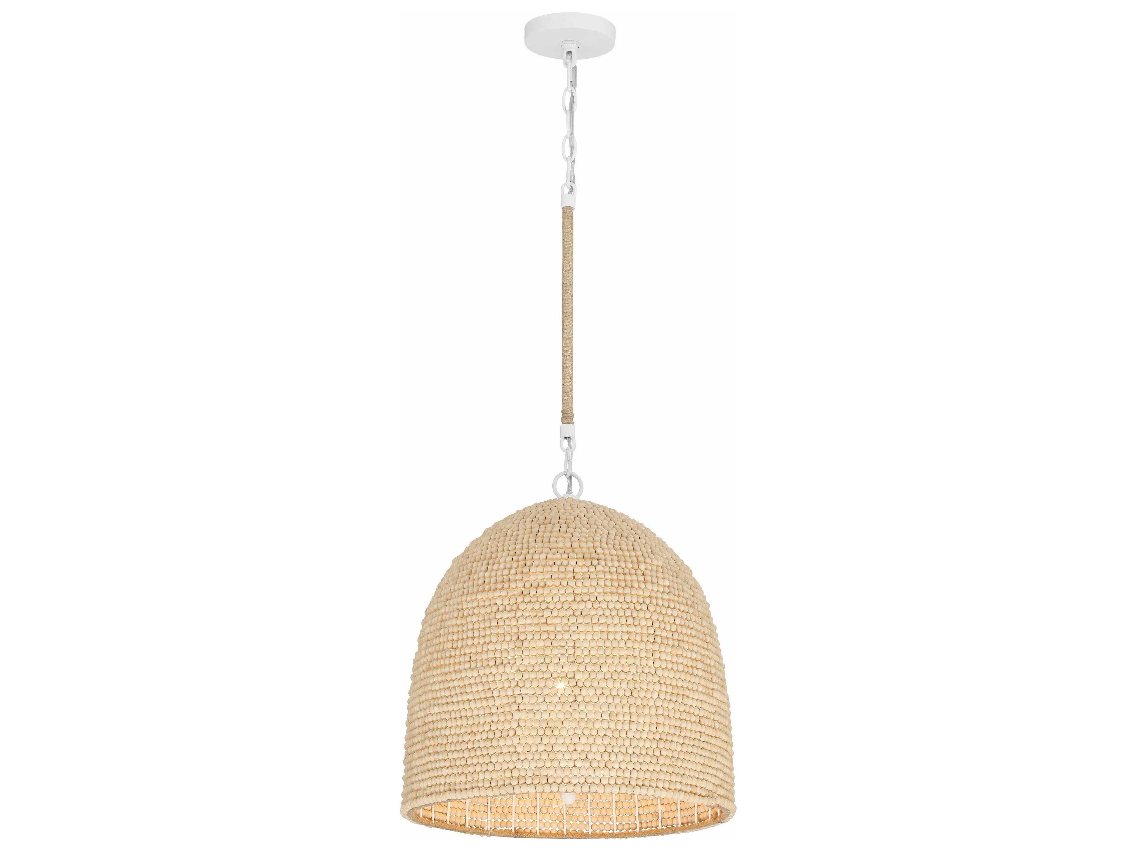 Crystorama Jasper 3-Light Matte White Wood Dome Pendant