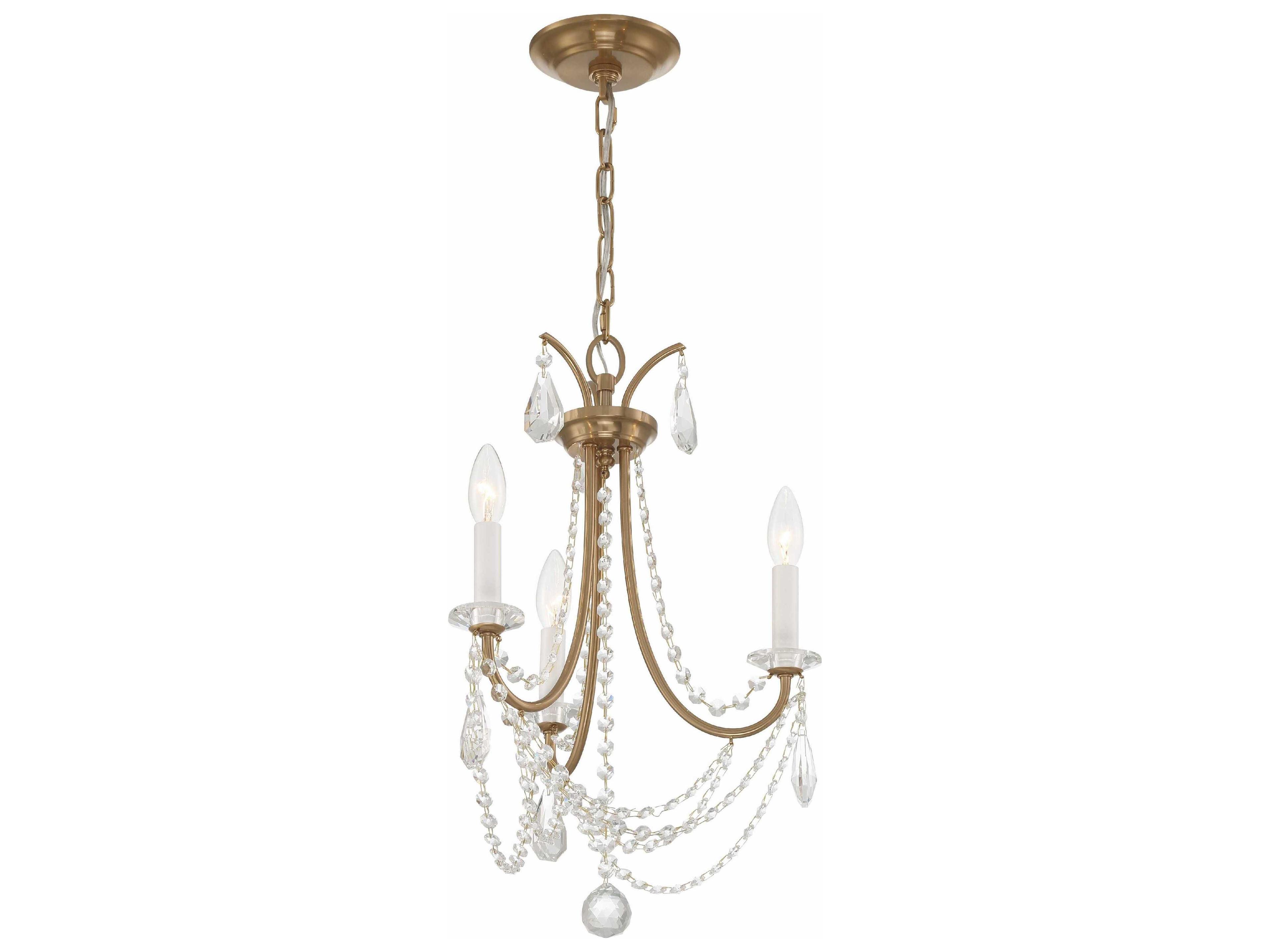 Crystorama Karrington 3-Light Aged Brass Crystal Candelabra Chandelier