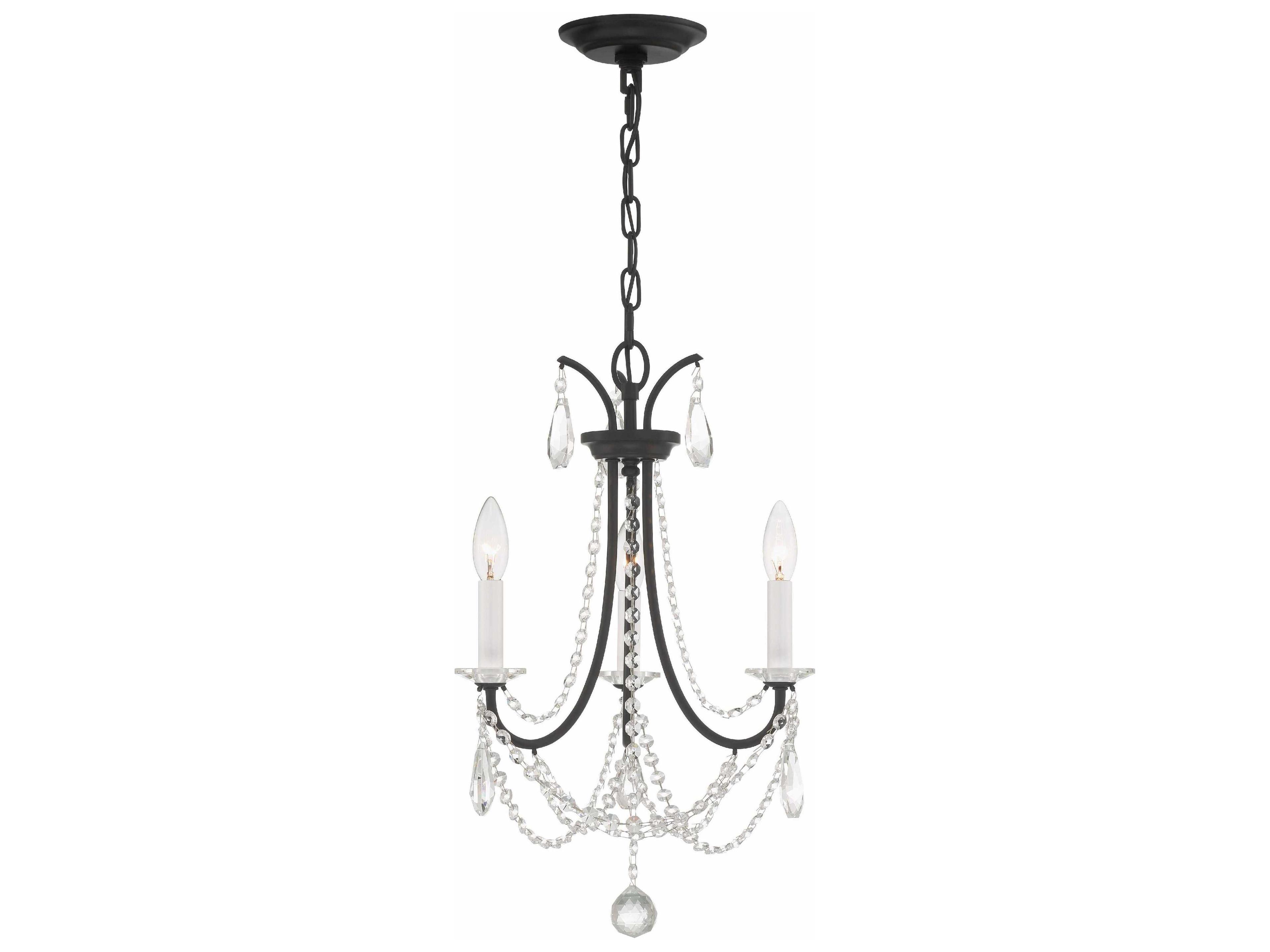 Karrington 3-Light Matte Black Crystal Candelabra Chandelier