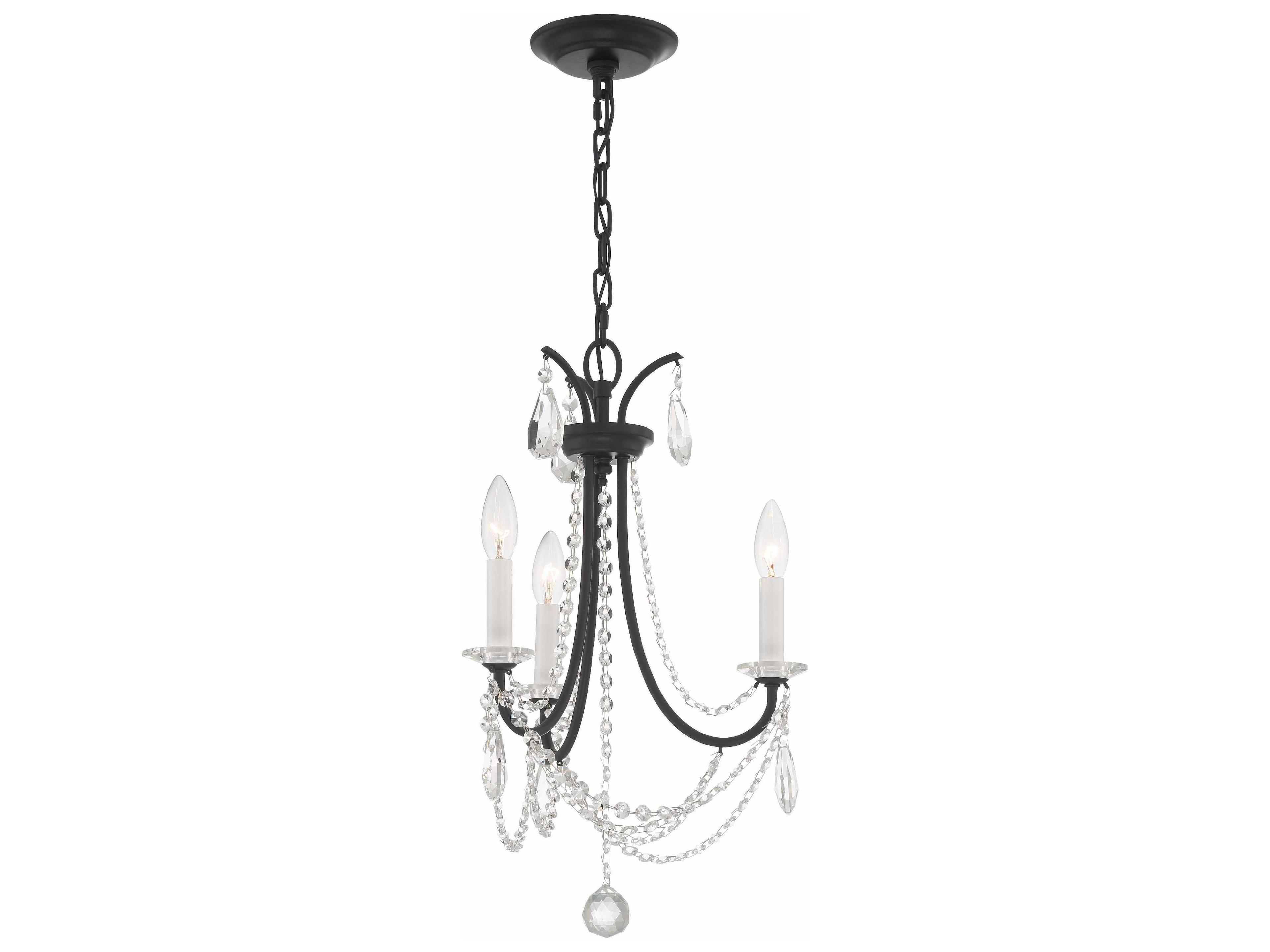 Crystorama Karrington 3-Light Matte Black Crystal Candelabra Chandelier