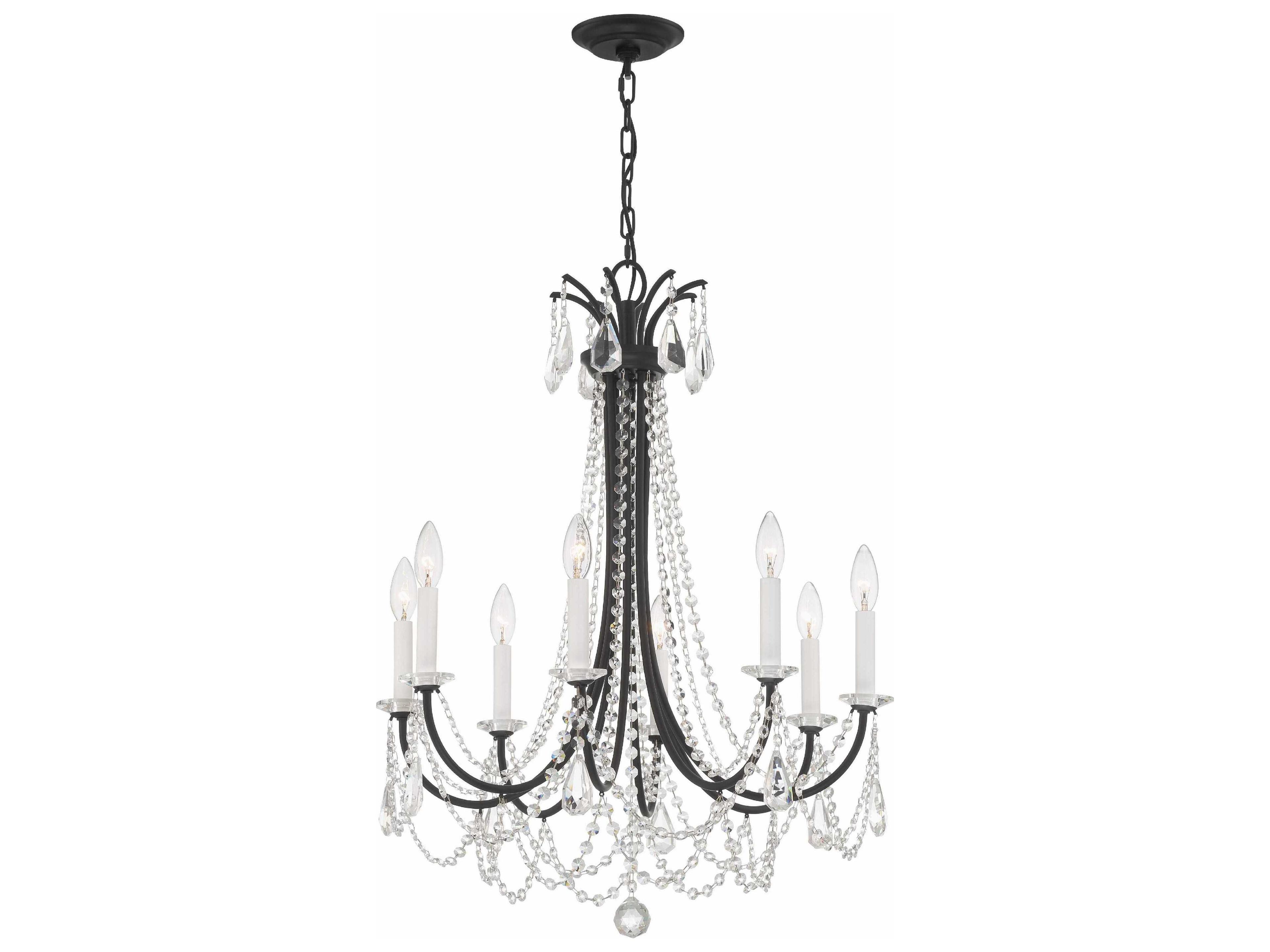 Karrington 8-Light Matte Black Crystal Candelabra Chandelier