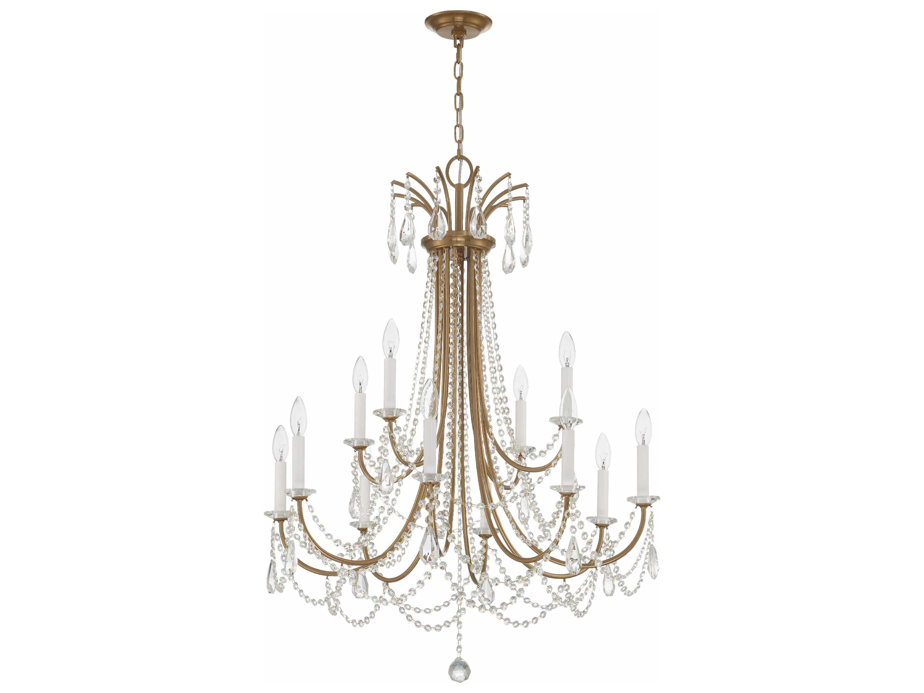 Crystorama Karrington 12-Light Aged Brass Crystal Candelabra Chandelier