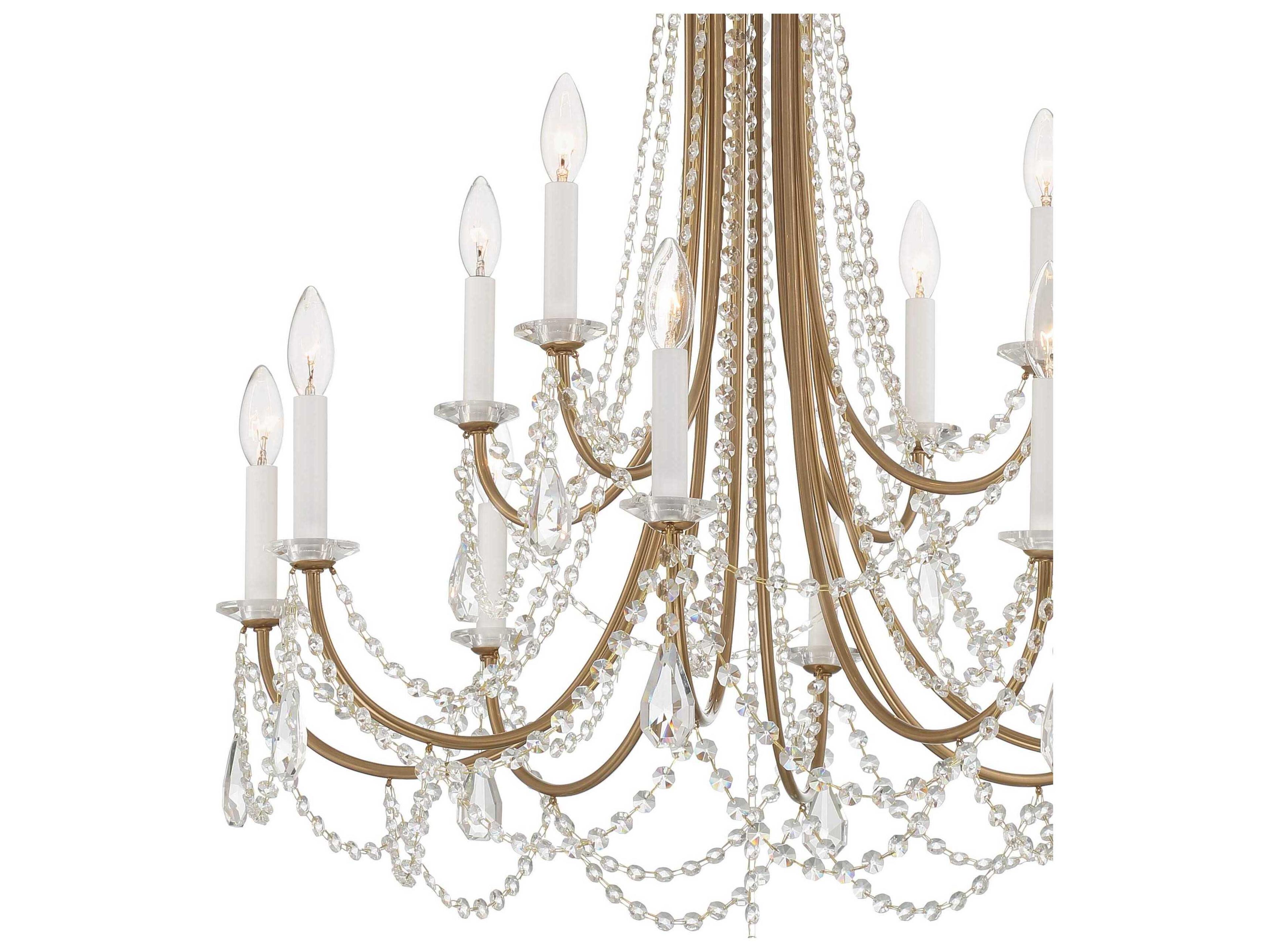 Crystorama Karrington 12-Light Aged Brass Crystal Candelabra Chandelier