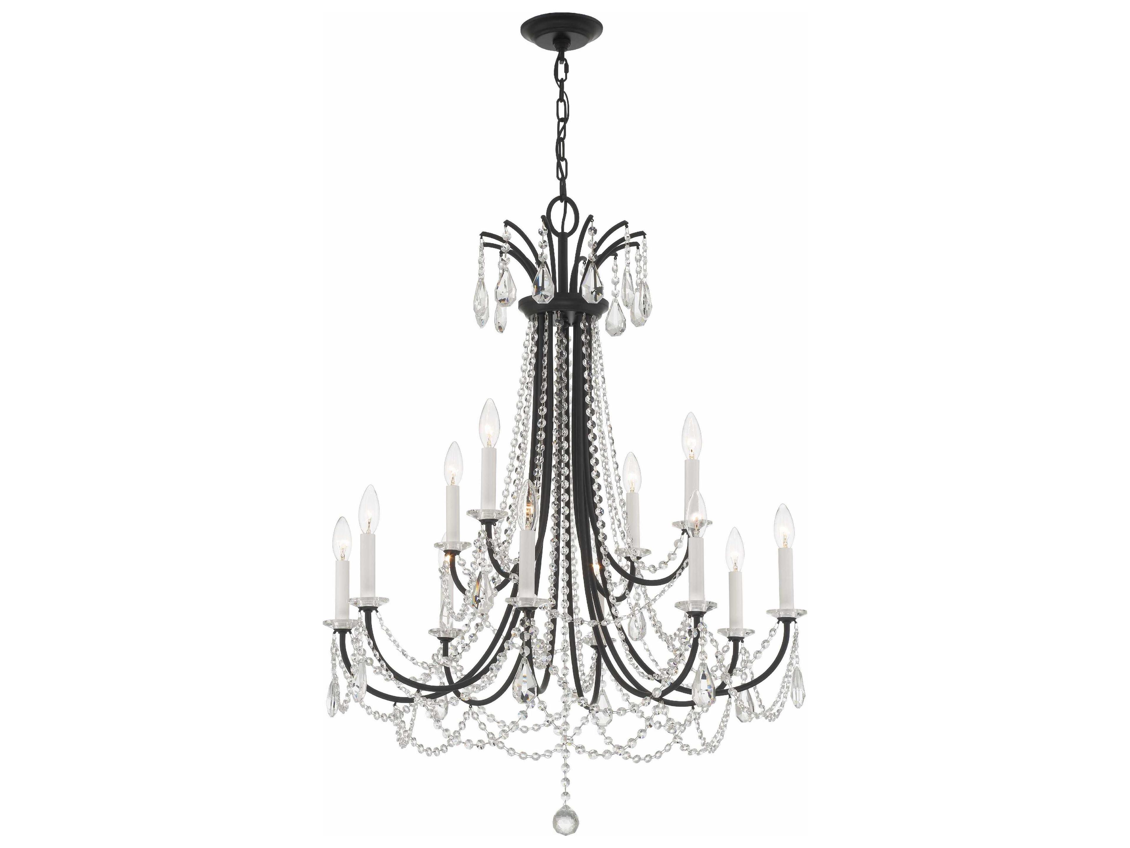 Karrington 12-Light Matte Black Crystal Candelabra Chandelier