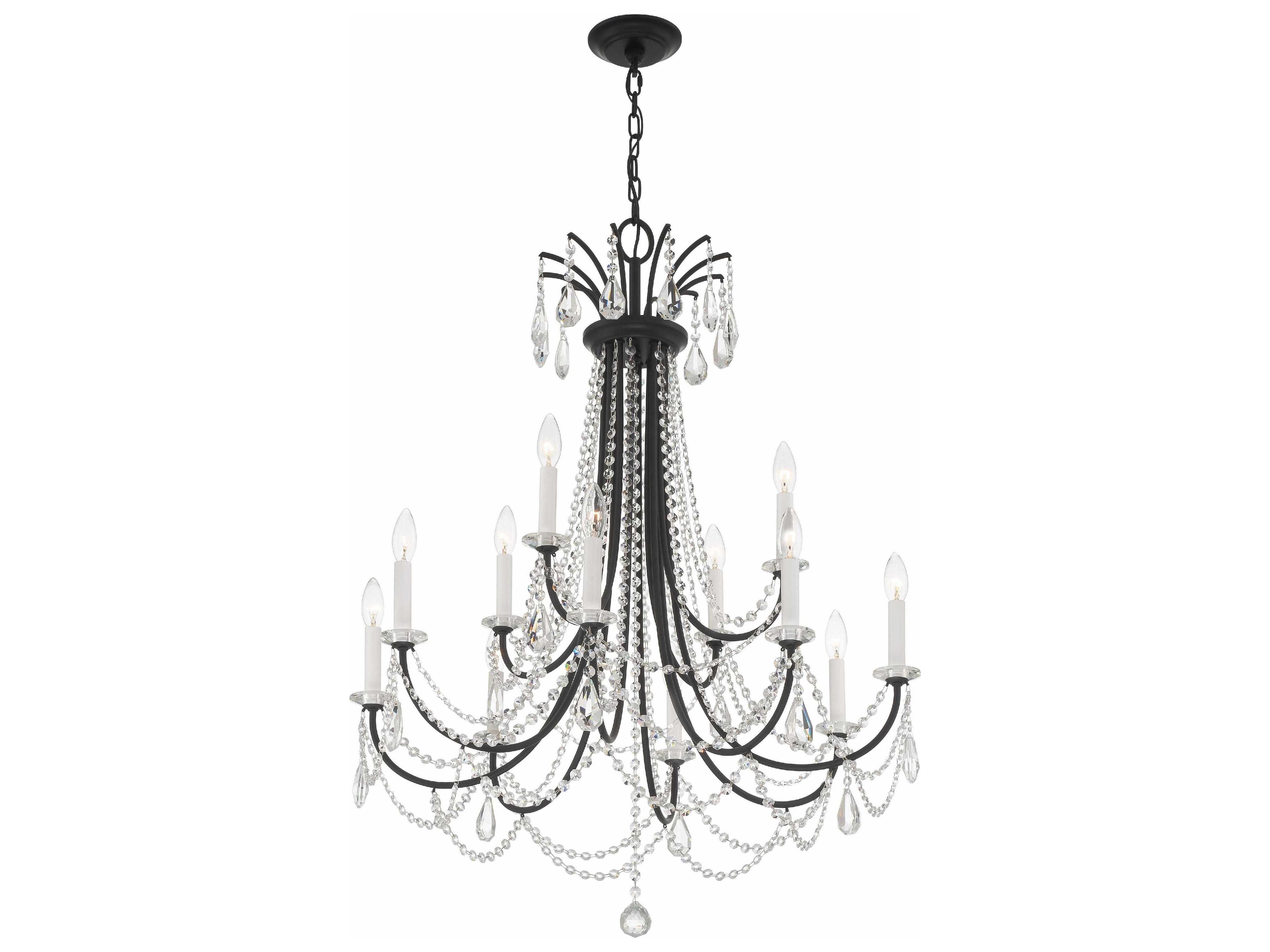 Crystorama Karrington 12-Light Matte Black Crystal Candelabra Chandelier