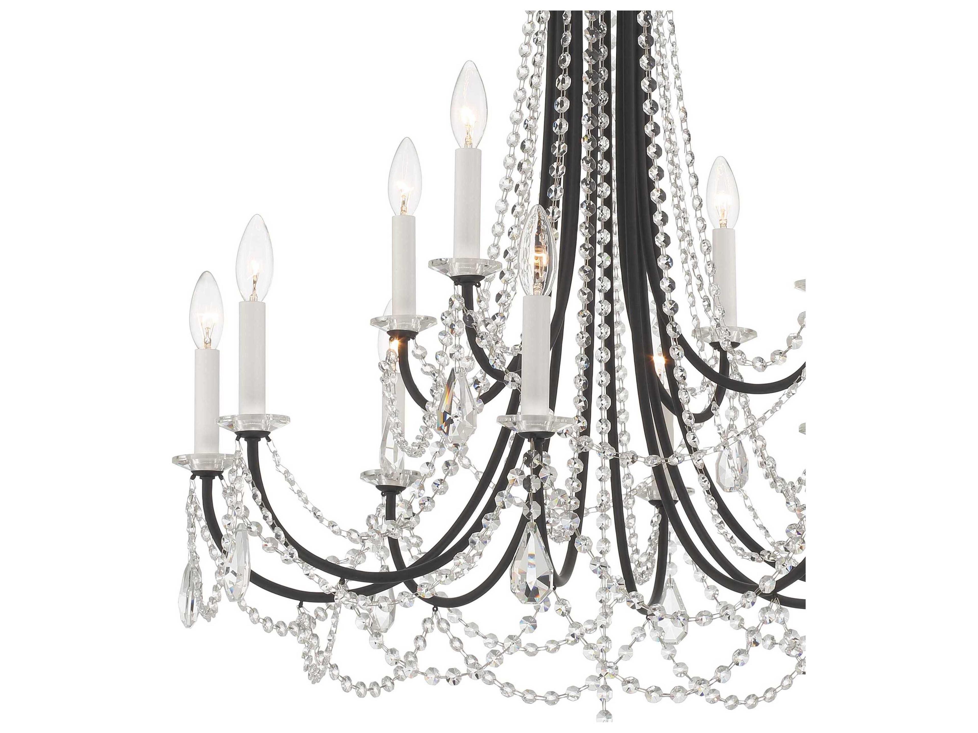 Crystorama Karrington 12-Light Matte Black Crystal Candelabra Chandelier