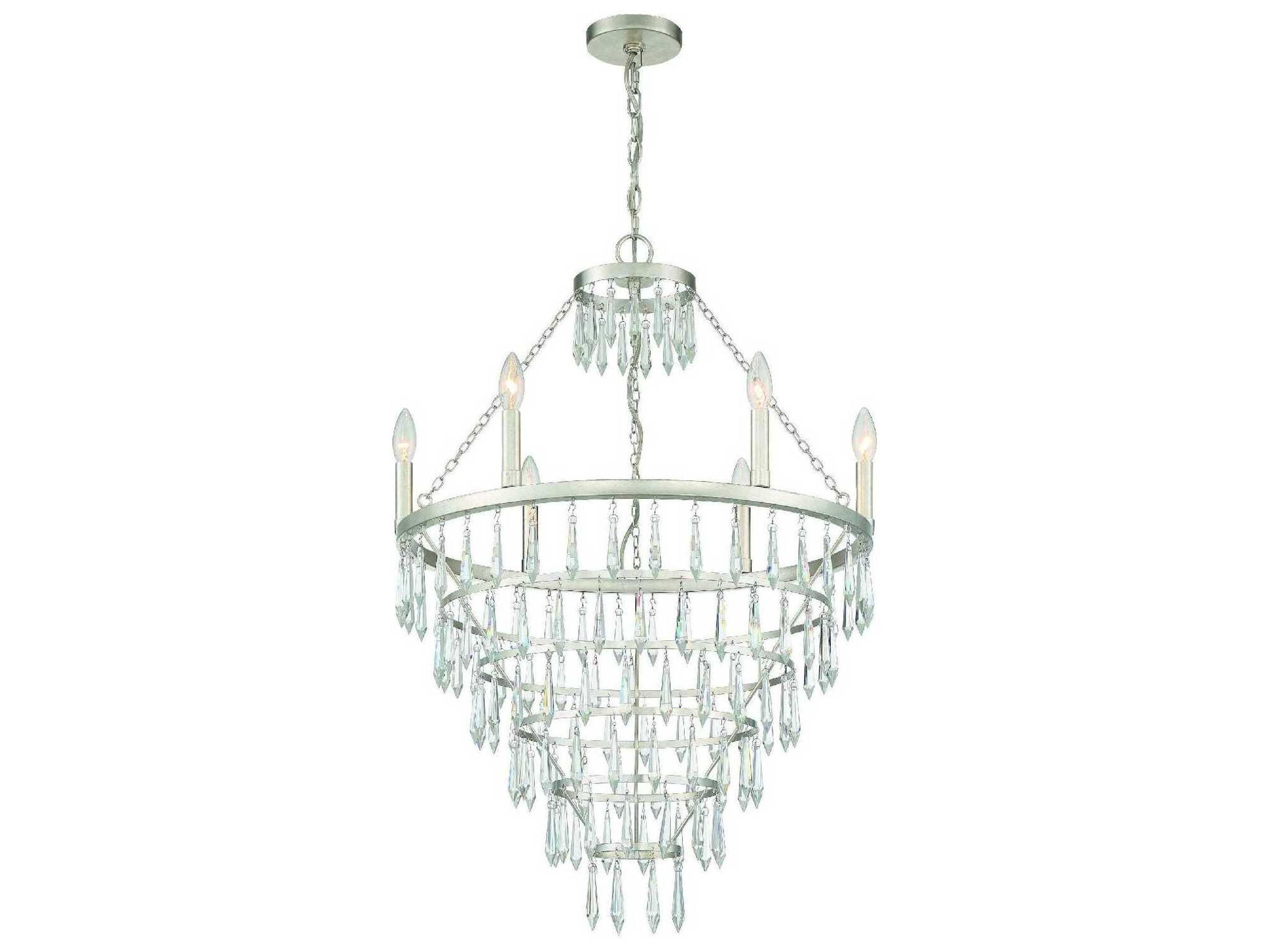 Lucille 6-Light Antique Silver Crystal Glass Candelabra Tiered Chandelier