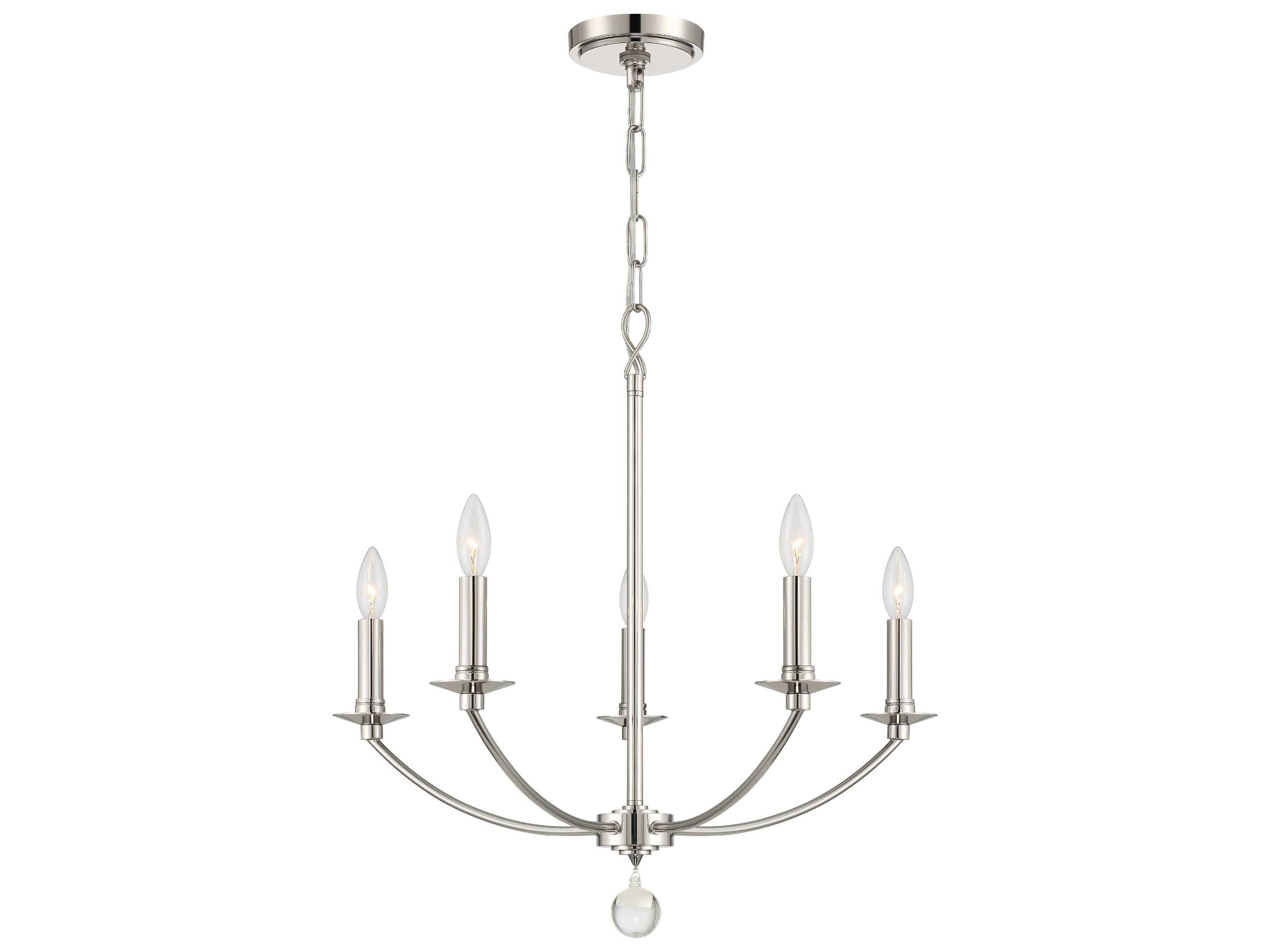 Mila 5-Light Polished Nickel Crystal Candelabra Chandelier