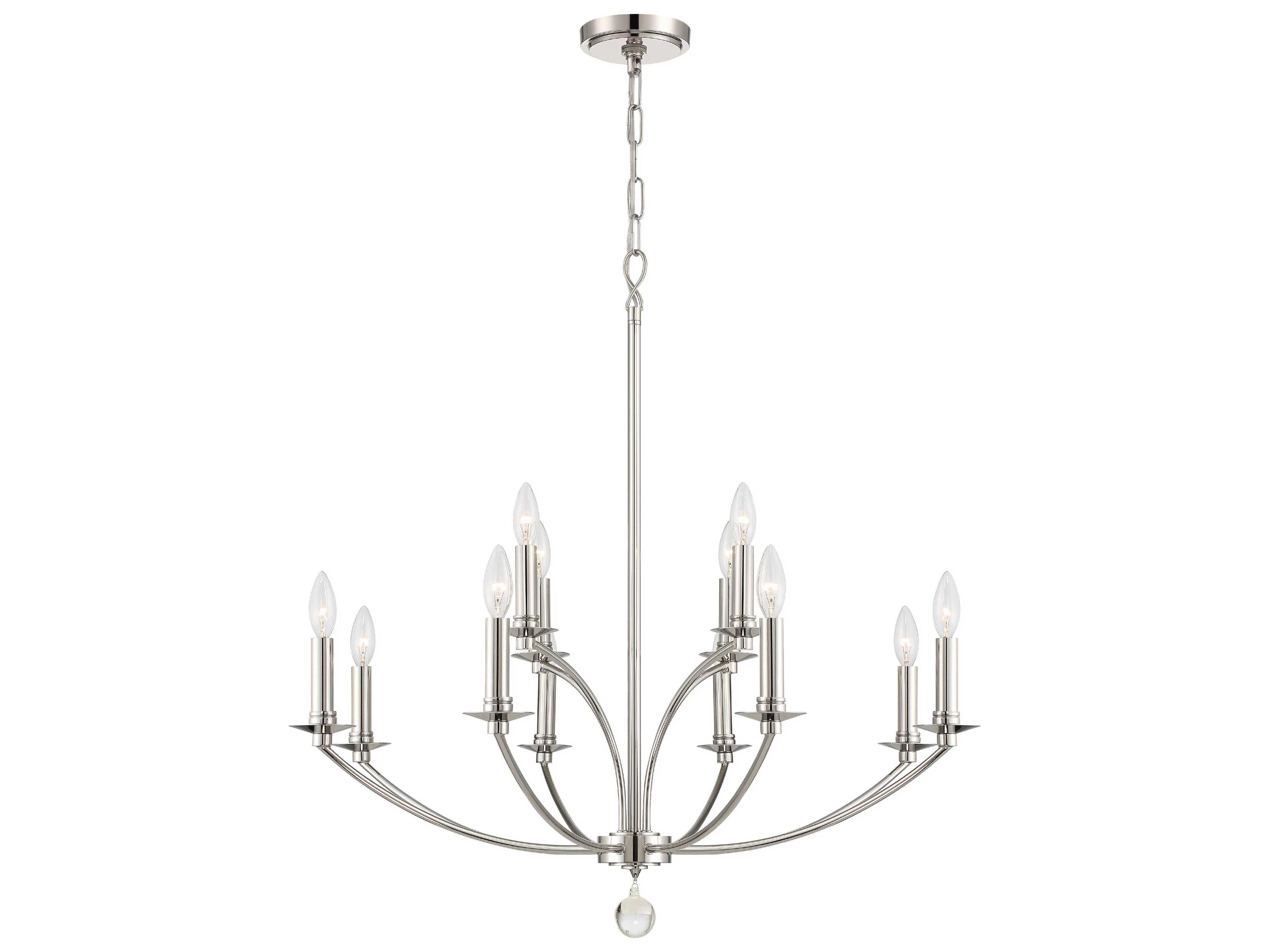 Mila 12-Light Polished Nickel Crystal Candelabra Chandelier