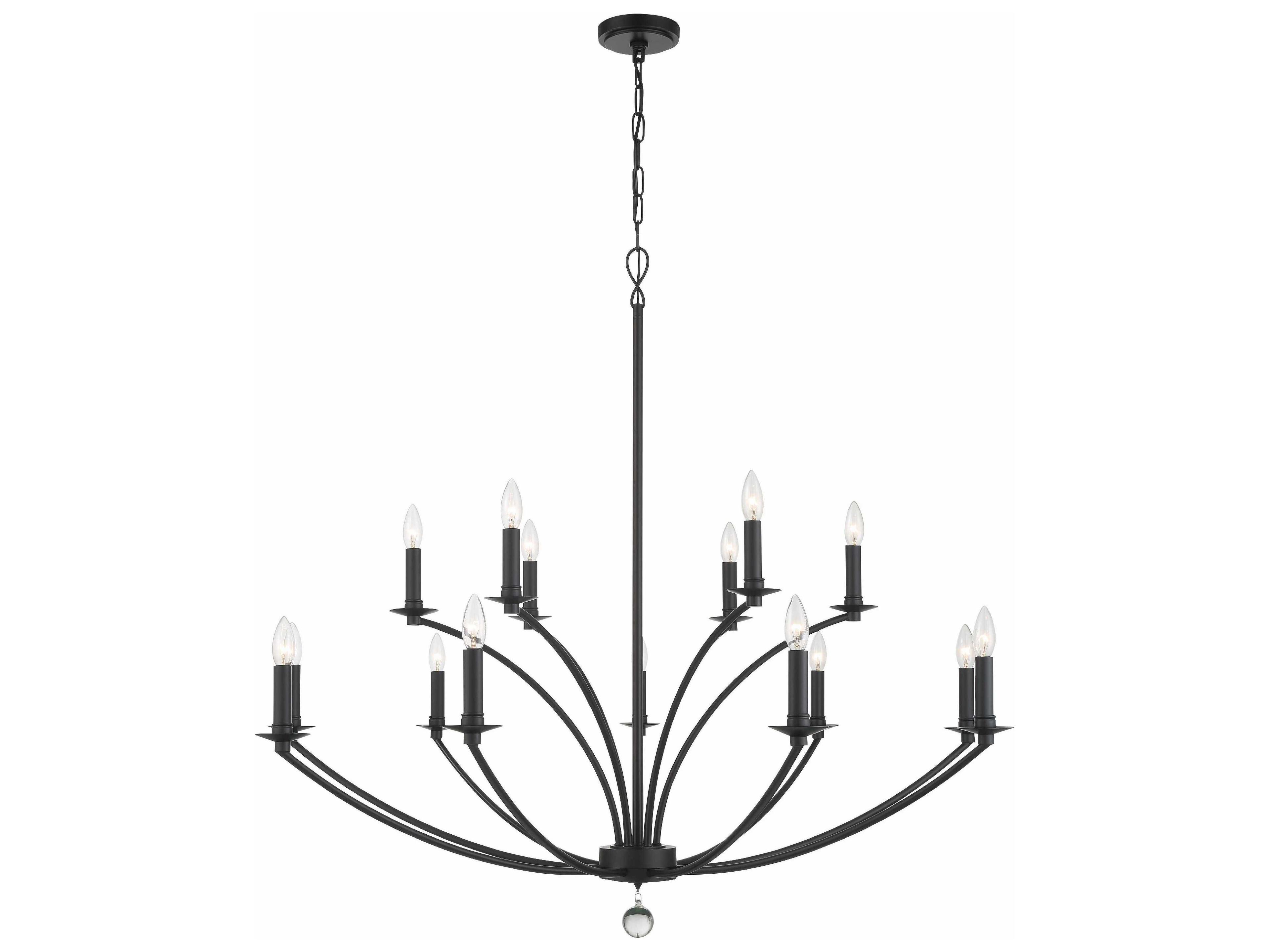 Mila 15-Light Black Crystal Candelabra Tiered Chandelier