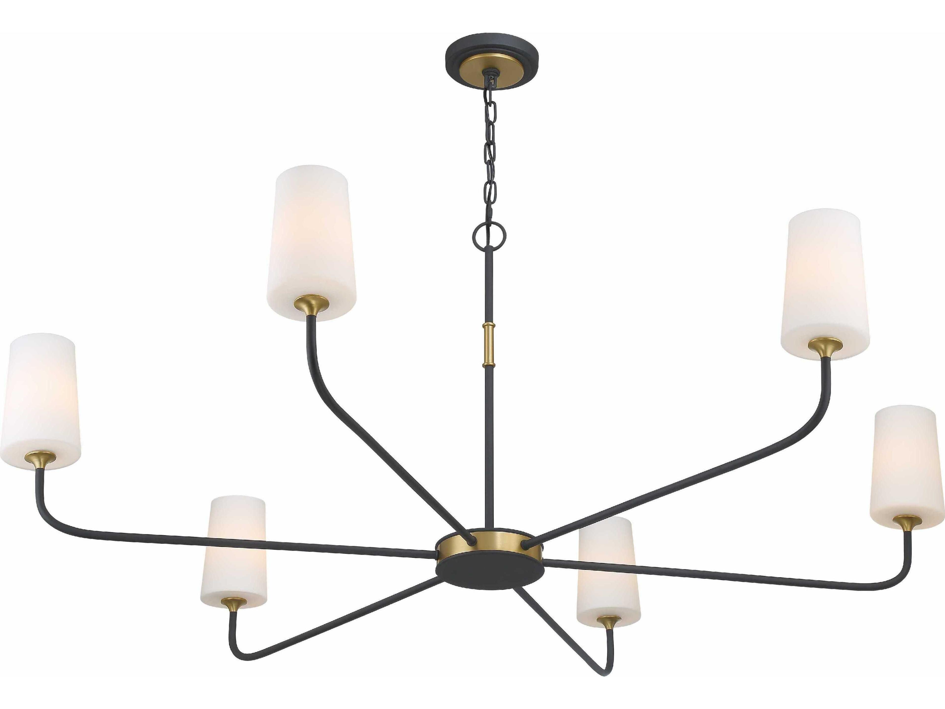Crystorama Niles 6-Light Black Forged Modern Gold Glass Candelabra Cylinder Chandelier