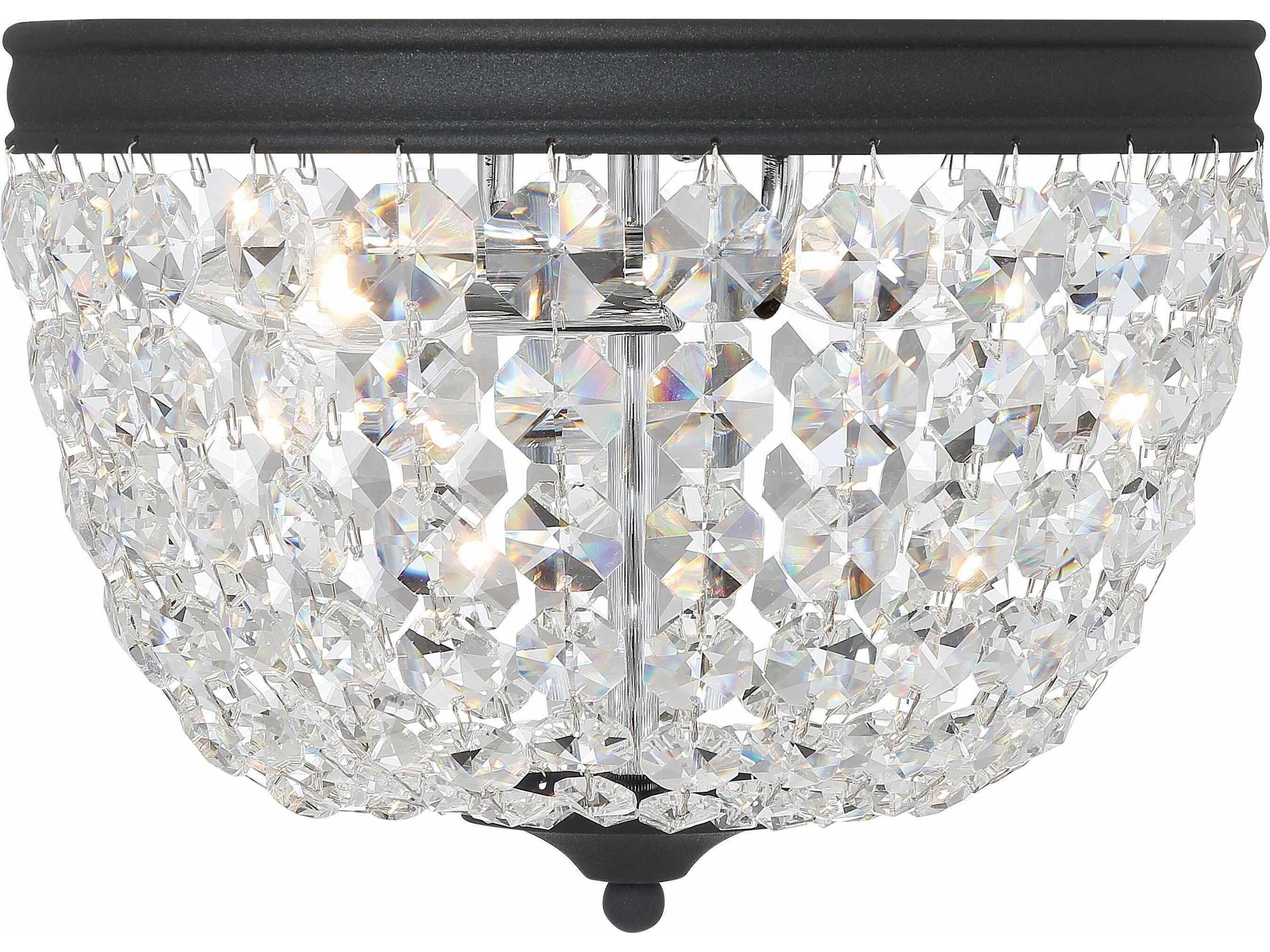 Nola 2-Light Black Forged Crystal Glass Bowl Flush Mount