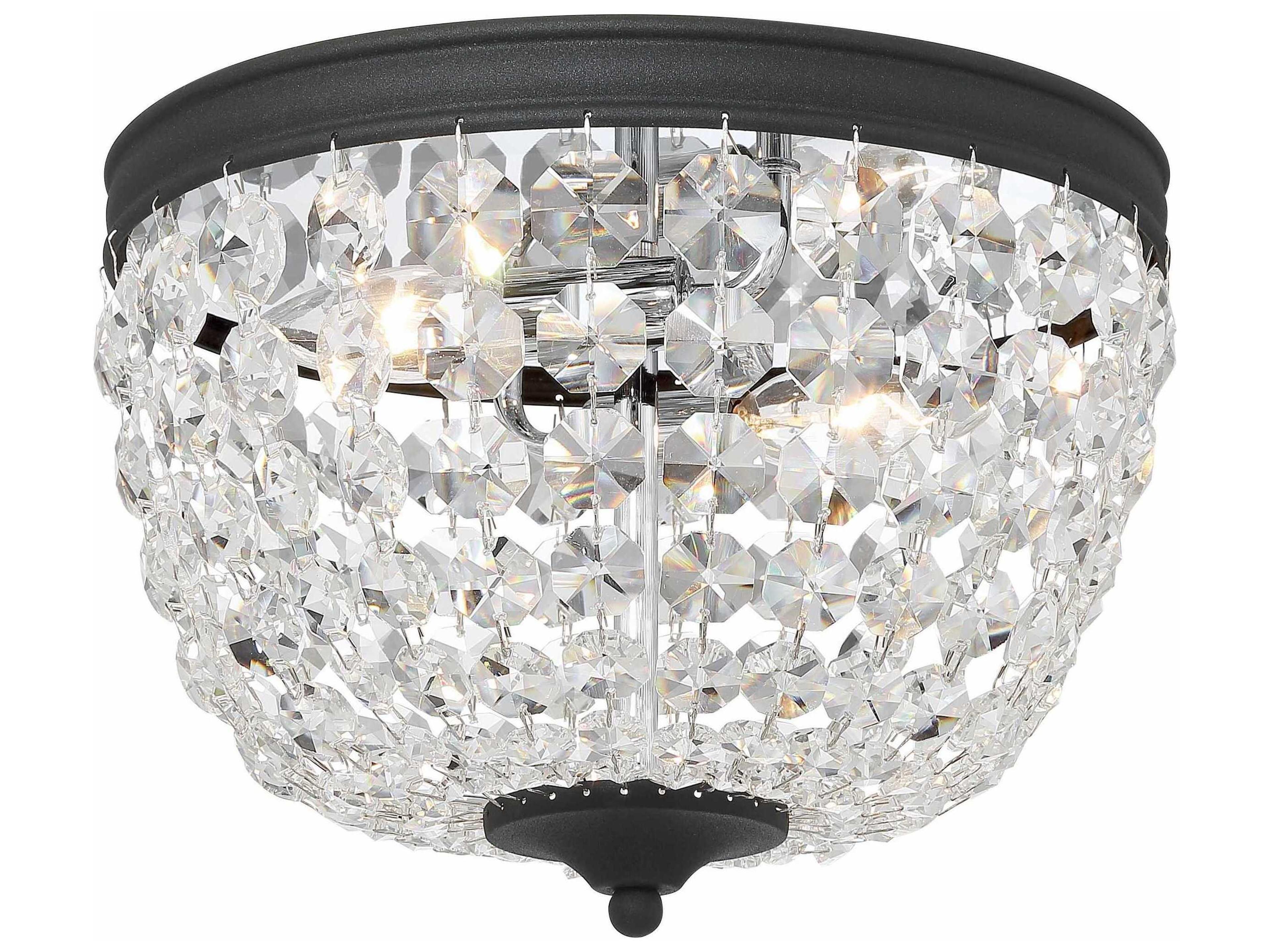 Crystorama Nola 2-Light Black Forged Crystal Glass Bowl Flush Mount