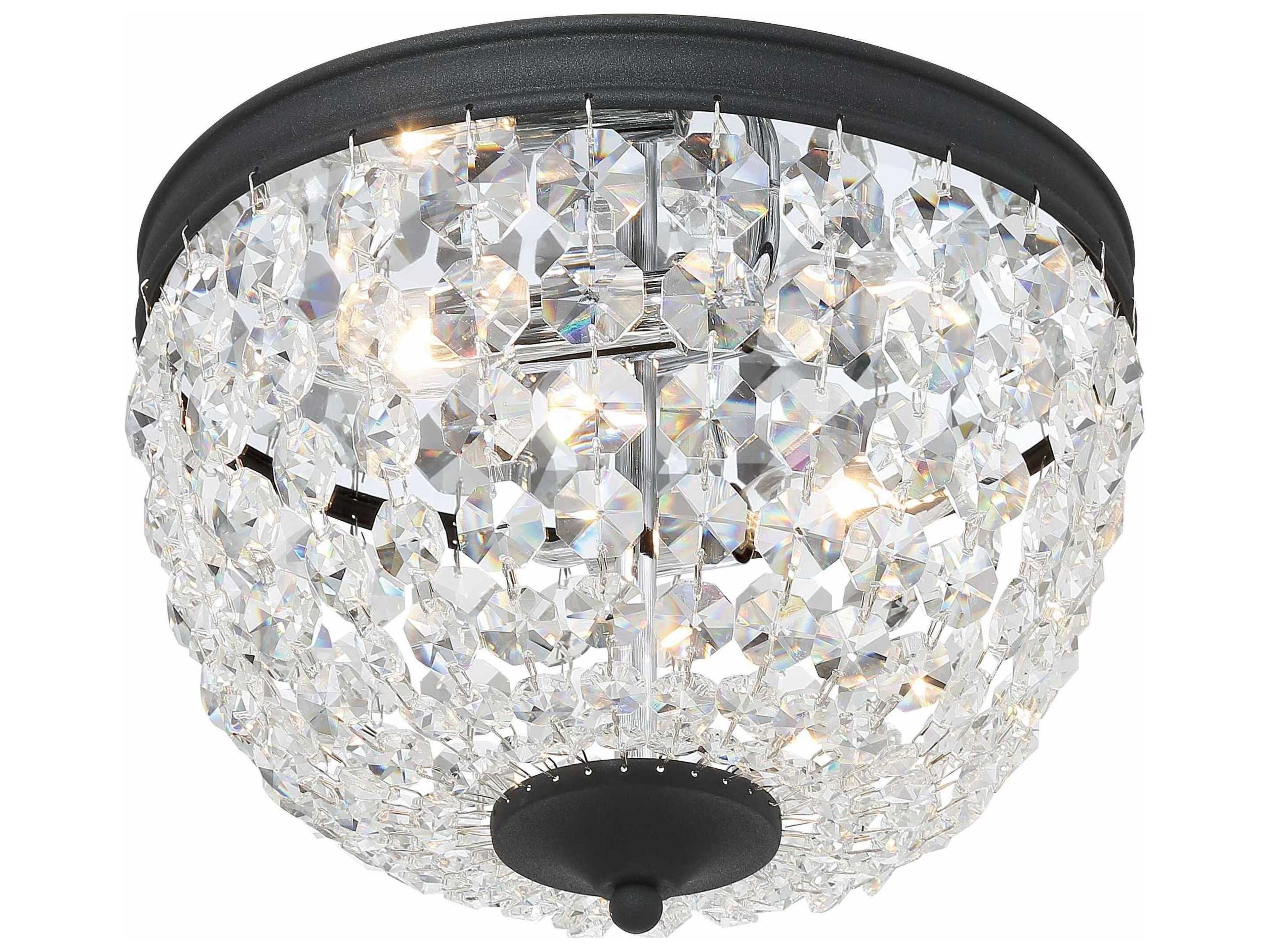 Crystorama Nola 2-Light Black Forged Crystal Glass Bowl Flush Mount