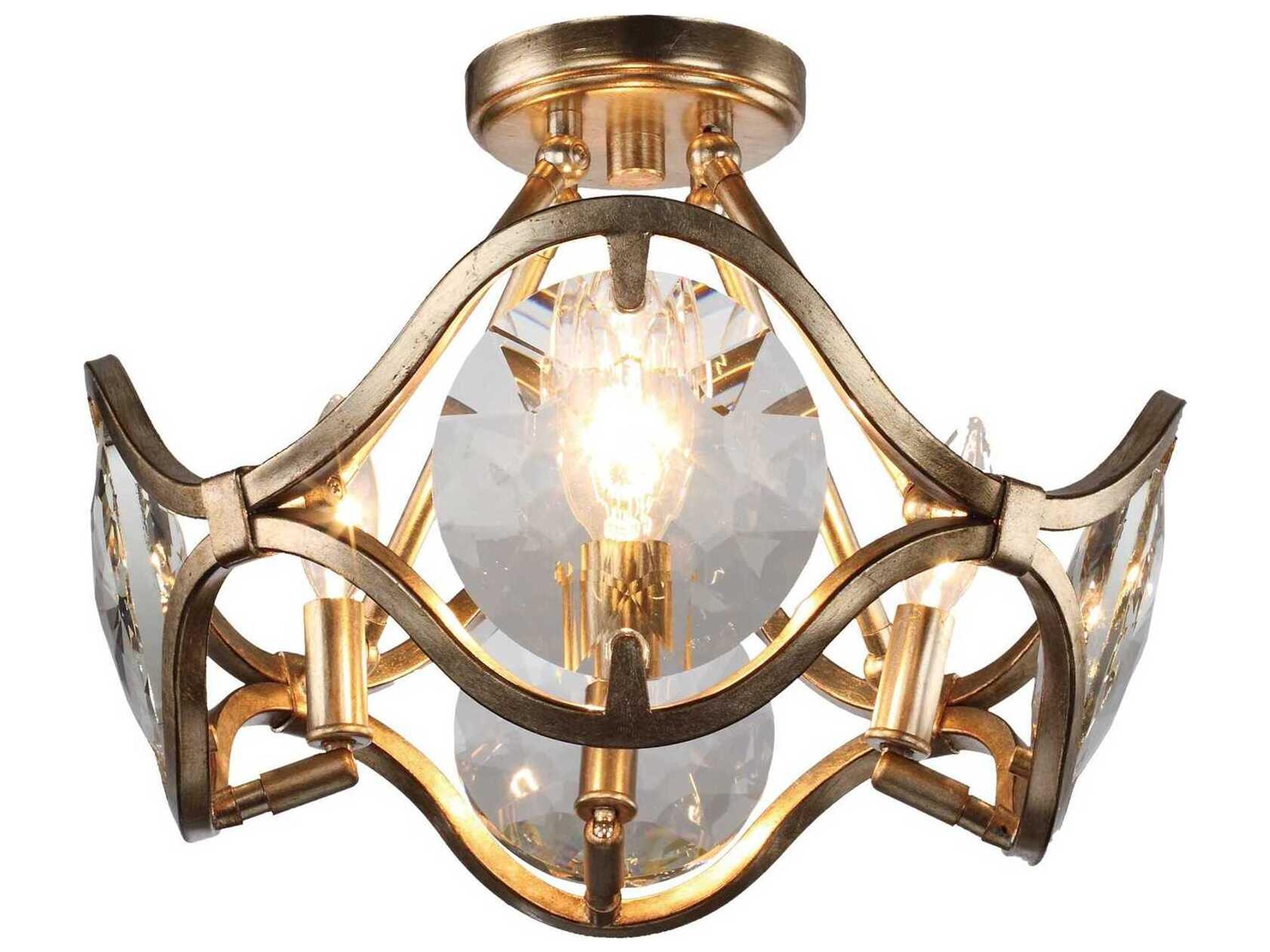 Quincy 4-Light Distressed Twilight Brass Crystal Semi Flush Mount