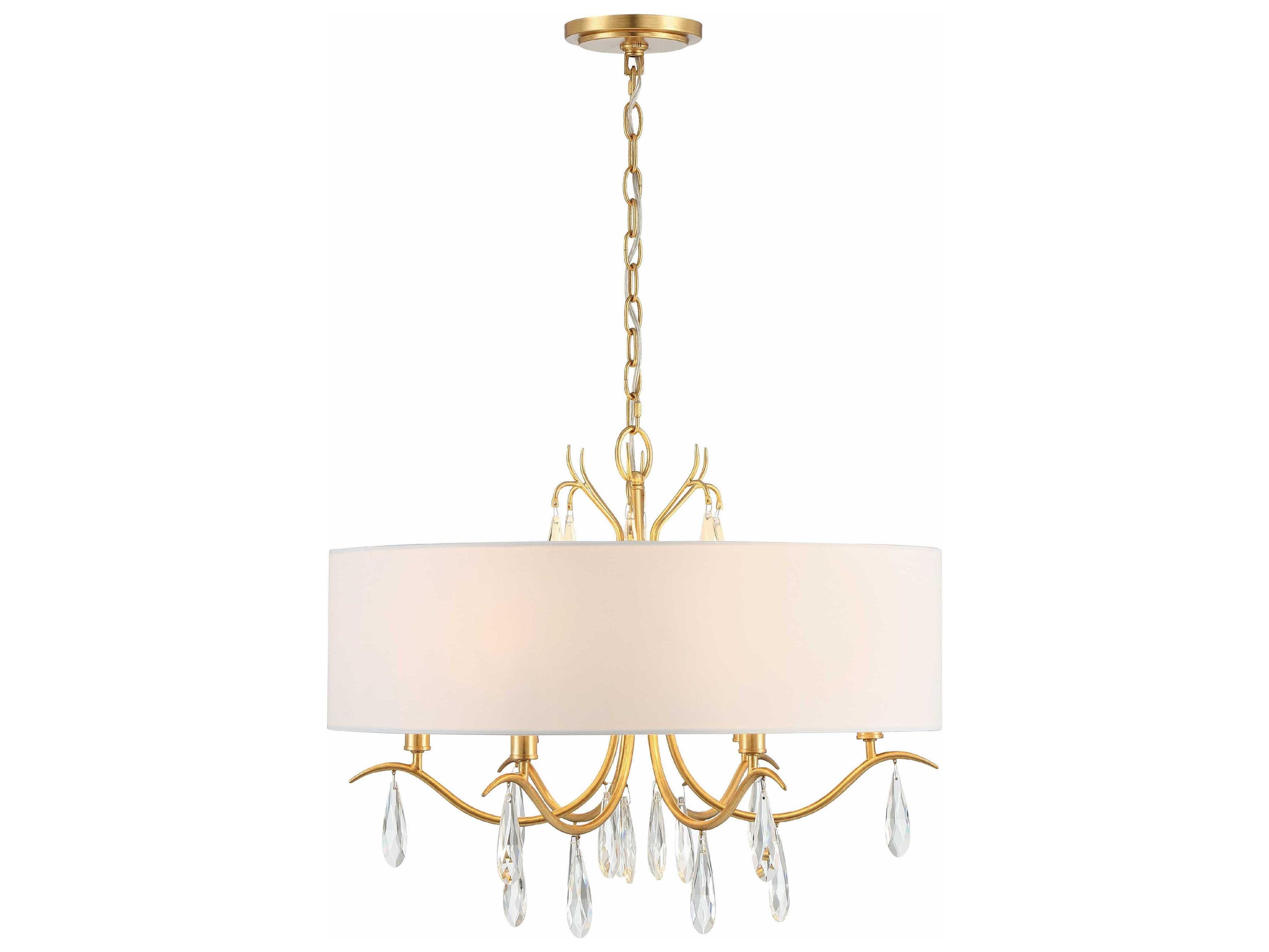 Rollins 6-Light Drum Chandelier in Antique Gold with White Silk Shade