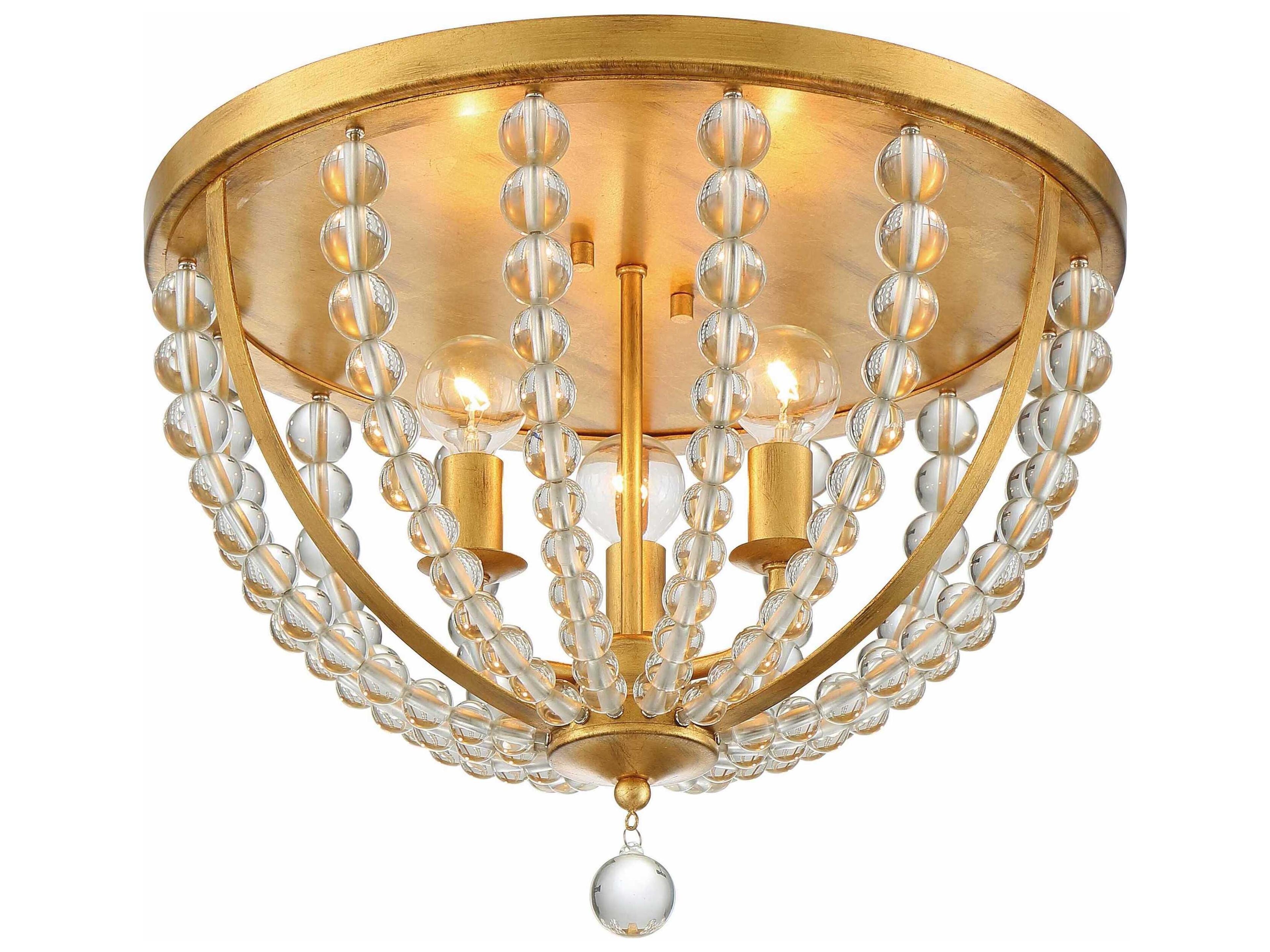 Crystorama Roxy 3-Light Antique Gold Glass Bowl Flush Mount