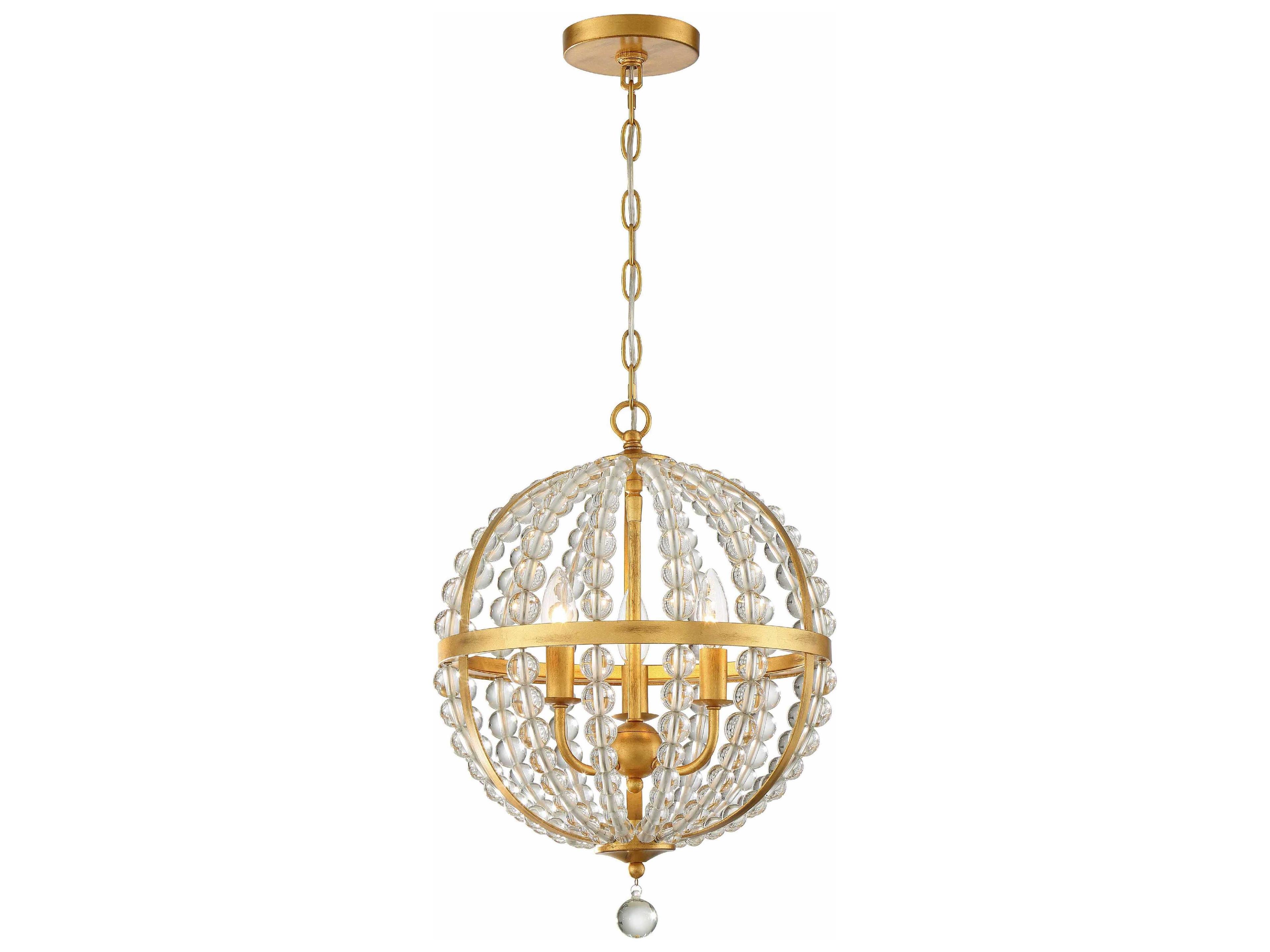 Roxy 3-Light Antique Gold Glass Candelabra Globe Chandelier