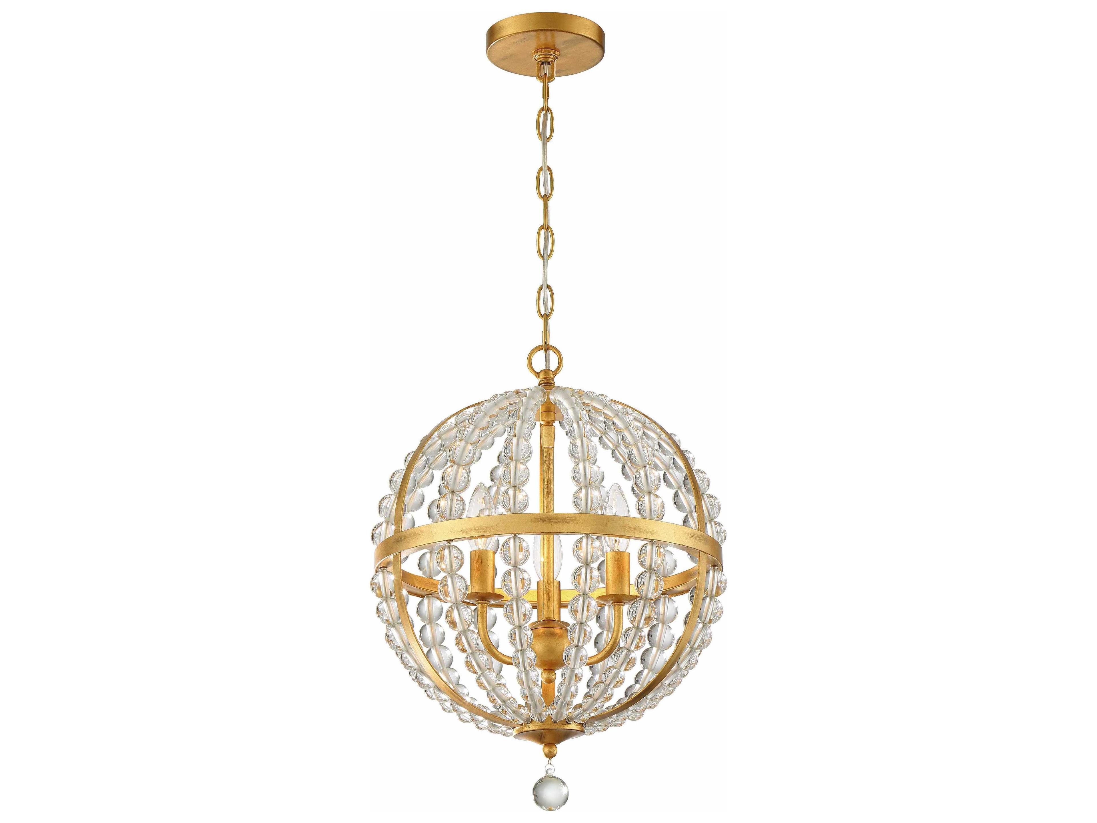 Crystorama Roxy 3-Light Antique Gold Glass Candelabra Globe Chandelier