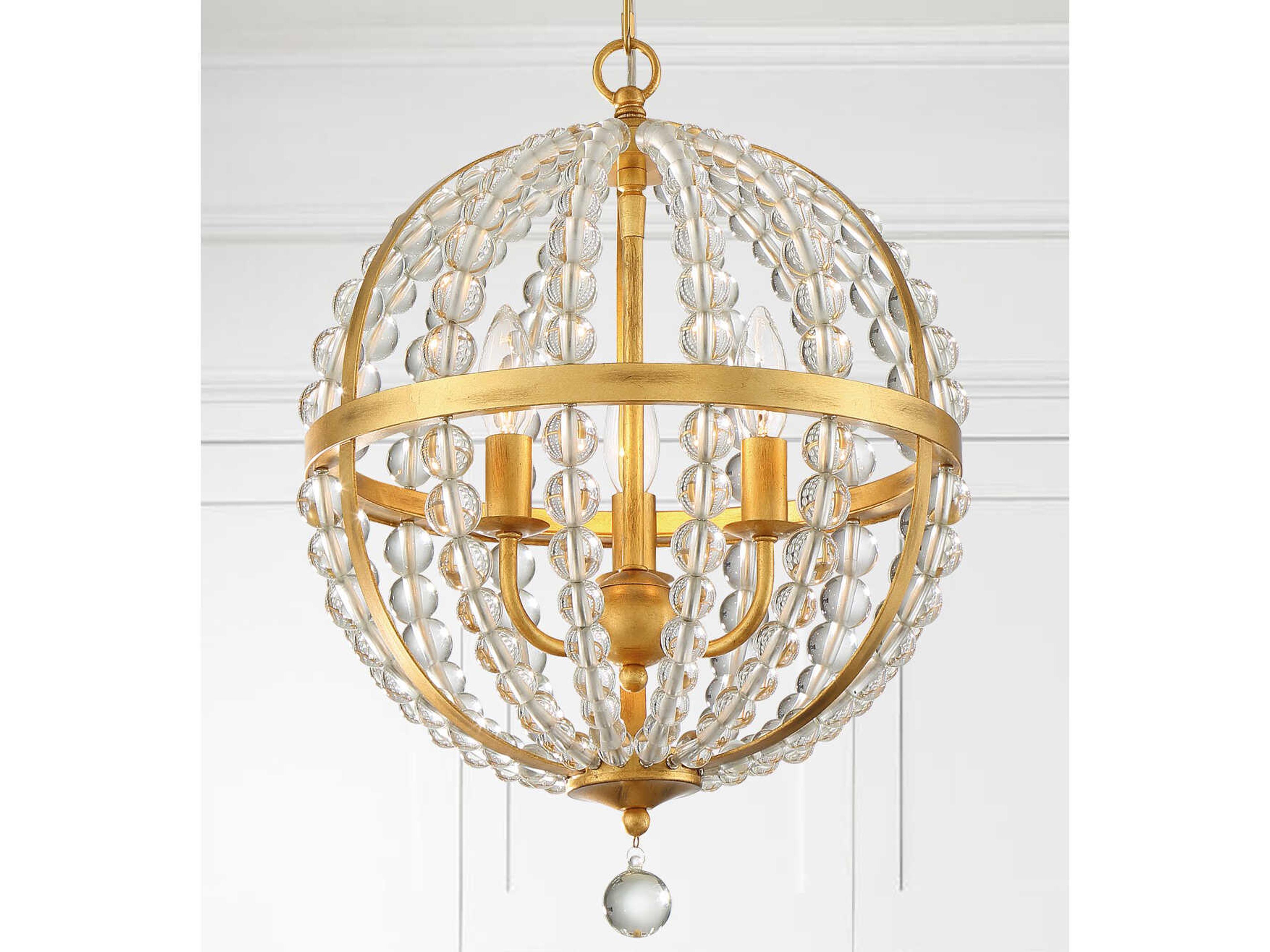 Crystorama Roxy 3-Light Antique Gold Glass Candelabra Globe Chandelier