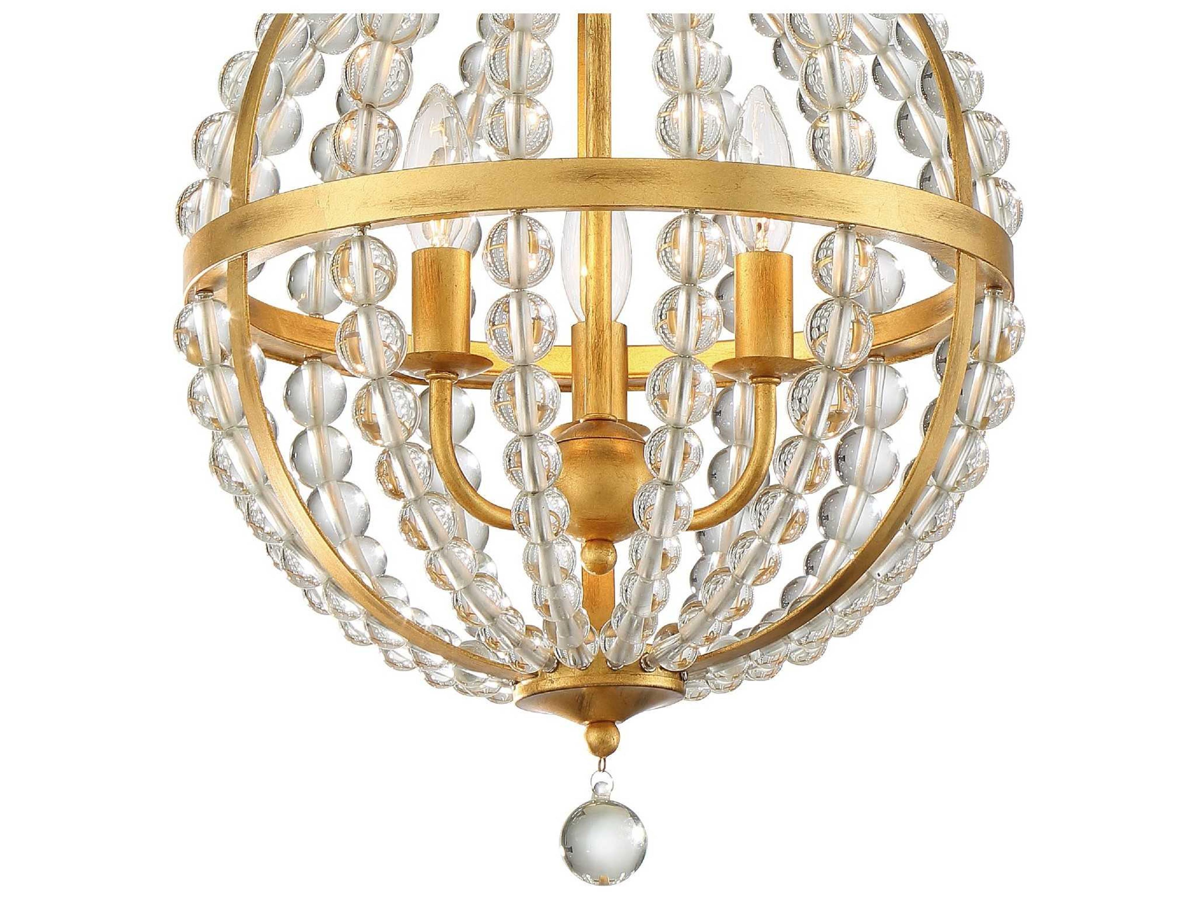 Crystorama Roxy 3-Light Antique Gold Glass Candelabra Globe Chandelier