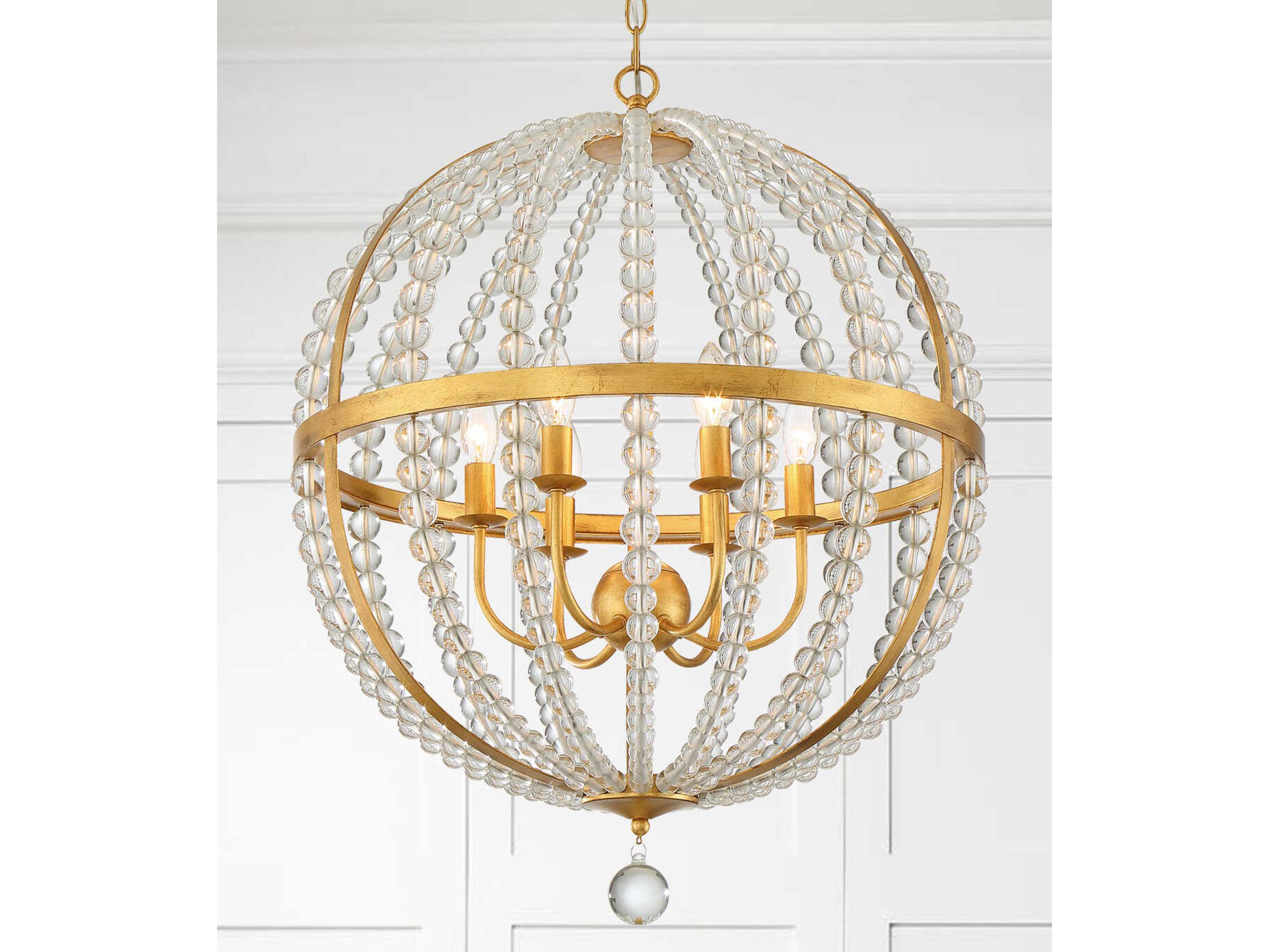 Crystorama Roxy 6-Light Antique Gold Glass Candelabra Globe Chandelier